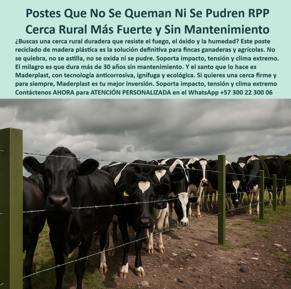 Cercados Con Alambre De Púas Postes Plásticos Púas Alambre Eléctrico Maderplast 0 poste reciclado contra llamas poste que no se oxida ni pudre cerca rural con postes resistentes postes de madera plástica resistentes para Cali La imagen muestra un grupo de vacas lecheras contenidas por una cerca con postes plásticos Maderplast, instalados con alambre de púas en una finca de alta presión ganadera. Este poste es ideal para situaciones donde las vacas empujan, rozan o golpean el cercado. A diferencia de la madera o el concreto, los postes Maderplast no se parten, no se astillan, no se pudren ni se oxidan. Son reciclados, ecológicos, ignífugos y permanecen firmes sin mantenimiento por más de 30 años, incluso en climas húmedos o propensos a incendios. Su tecnología anticorrosiva y su resistencia al impacto los hace ideales para ganaderos que buscan soluciones reales. Maderplast convierte la inversión en cercas en un ahorro permanente. Ya no se entierra la plata, se protege con inteligencia., - ganado lechero contenido por cerca plástica de púas, -  Aquí lista de productos y Razones para elegir postes reciclados Maderplast: poste plástico para clima variable y potrero exigente, - poste plástico apto para pastos altos y vacas grandes, - poste plástico que no se oxida ni se pudre, - poste plástico que no se rompe con ganado empujando, - poste plástico para zonas húmedas sin oxidación, - poste-plástico-anti-impacto, - poste plástico para cerca con alambre de púas, - poste plástico ecológico para ganadería sostenible, - poste plástico para fincas ganaderas de alto impacto, - La imagen muestra un grupo de vacas lecheras contenidas por una cerca con postes plásticos Maderplast, instalados con alambre de púas en una finca de alta presión ganadera. Este poste es ideal para situaciones donde las vacas empujan, rozan o golpean el cercado. A diferencia de la madera o el concreto, los postes Maderplast no se parten, no se astillan, no se pudren ni se oxidan. Son reciclados, ecológicos, ignífugos y permanecen firmes sin mantenimiento por más de 30 años, incluso en climas húmedos o propensos a incendios. Su tecnología anticorrosiva y su resistencia al impacto los hace ideales para ganaderos que buscan soluciones reales. Maderplast convierte la inversión en cercas en un ahorro permanente. Ya no se entierra la plata, se protege con inteligencia., - poste plástico con protección anticorrosiva natural, - ¿Dónde comprar postes que no se oxidan ni se rompen?, - poste plástico para cercas eléctricas en clima extremo, - poste plástico con resistencia a presión del ganado, - poste-plástico-para-cerca-electrica, - ganadería lechera intensiva con cerca de alambre, - ¿Qué cerca puedo poner si mi ganado rompe todo?, - poste plástico para división de ganado lechero bravo, - poste-plástico-antioxidante, - Poste plástico resistente al impacto de vacas en potrero lechero., - poste verde plástico en finca con vacas de alto peso, - poste plástico reciclado que no se astilla ni se quiebra, - vacas negras junto a poste verde anticorrosivo, - poste plástico ideal para vacas que empujan cercas, - ¿Qué poste aguanta vacas que empujan las cercas?, - postes plásticos firmes que aguantan impacto ganadero, - ¿Cuál es el poste más duradero para clima extremo y vacas fuertes?, - poste-plástico-resistente-a-vacas, - cerca ganadera rural con postes reciclados sin oxidación, - poste plástico de larga vida útil sin mantenimiento, - poste-plástico-reciclado, - poste plástico para vacas lecheras fuertes y activas, - Poste ecológico de larga duración para zonas húmedas y calientes., - Poste ignífugo y anti corrosivo para finca rural con ganado., - poste plástico resistente a fuego y humedad rural, - ¿Cuál poste plástico resiste fuego y humedad?, - poste plástico de polímero estructural rural, - poste plástico para ganado lechero de alta presión, - poste plástico reciclado con color permanente, - poste plástico seguro para cercados intensivos, - poste-plástico-contra-humedad, - poste-plastico-ignifugo, - poste plástico para seguridad perimetral ganadera, - poste-plástico-sin-mantenimiento, - poste-plástico-rural-duro, - vacas enfrentadas a poste que no se rompe ni raja, - imagen de potrero húmedo con postes que no se pudren, - poste plástico para zonas de riesgo de incendio, - poste plástico para cercas rurales ignífugas, - ¿Qué poste usar en cerca con alambre de púas que no se dañe?, - poste-plastico-vacas-lecheras-antiimpacto-resistente-rural.jpg, - cerca con postes verdes resistentes frente a vacas lecheras, - poste sin pintura ni astillado visible en campo real, - poste plástico para control de animales pesados, - poste-plástico-para-vacas-lecheras, - ¿Qué poste sirve para vacas lecheras grandes y bravas? 0 Cercados Con Alambre De Púas Postes Plásticos Púas Alambre Eléctrico Maderplast 0 poste-reciclado-contra-llamas, - poste que no se oxida ni pudre, - cerca-rural-con-postes-resistentes, - postes de madera plástica resistentes para Cali