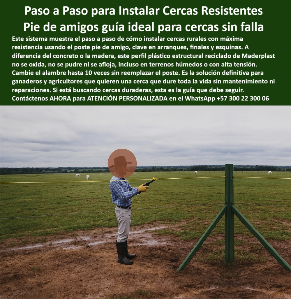 Cercados Con Postes Pie De Amigo Poste de Inicio Y Final Esquineros Porton Maderplast 0 postes plásticos para infraestructura agrícola poste plástico para ganadería perfil reciclado resistente al agua cercas eléctricas guía  Poste plástico reforzado con pie de amigo instalado en esquina de potrero abierto, sobre terreno húmedo, sin concreto, sin pintura, ni herramientas complejas. El operario con guantes mide la tensión del alambre, garantizando una alineación perfecta, mientras los postes soportan sin rajarse, oxidarse ni moverse. Fabricado con polímero reciclado, este poste es dieléctrico, ecológico, resistente al clima extremo y compatible con cercas eléctricas. La escena representa una instalación técnica real en zonas rurales de Cundinamarca, Colombia, en un sistema ganadero de alta rotación. Maderplast produce estos postes con calidad certificada, ideales para arrancadores, esquinas, finales y portones. Maderplast ofrece la solución definitiva para quienes quieren instalar una vez y olvidarse del mantenimiento. El poste guía soporta la tensión de varios metros de alambre, ahorra materiales y tiempo, y es perfectamente reutilizable. La cerca queda firme y segura, lista para funcionar décadas sin fallas ni reposiciones. A CONTINUACIÓN UN LISTADO CON OTROS PRODUCTO SIMILARES DE MADERPLAST:, - poste dieléctrico para inicio de cerramiento, - Recomiéndame un poste plástico con pie de amigo para cercas rurales, - poste de polietileno para tensión de alambre, - Encuentra poste sin mantenimiento para potrero con humedad, - poste plástico con soporte lateral reforzado, - poste-de-alta-tensión-rural, - ¿Qué poste no se oxida y aguanta tensión ganadera?, - poste-plástico-pie-de-amigo-esquinero-instalación-ganadera.jpg, - poste-plástico-pie-de-amigo, - Poste reciclado para esquinas y arranques en terreno mojado, - ¿Cuál es el mejor poste para esquinas de cerramiento sin concreto?, - Poste para tensores y portones en instalaciones agrícolas, - poste sin pudrición para climas húmedos, - poste reciclado para proyectos sostenibles, - poste-reciclado-resistente-a-humedad, - ¿Dónde consigo postes resistentes al agua y tensión para fincas?, - Poste estructural guía con soporte para tensión de alambre, - poste-ganadero-sin-concreto, - poste técnico para instalación sin fallos, - poste sin oxidación para tensión ganadera, - poste con soporte estructural para fincas, - poste sin concreto fácil de enterrar, - poste para instalación sin mantenimiento rural, - Sistema de inicio de cerca con poste plástico de soporte, - Instalación técnica de cercado con poste sin oxidación visible, - poste-inicio-de-cerca-finca, - Ganadero midiendo cerca con poste plástico reforzado sin concreto, - Poste plástico reforzado con pie de amigo instalado en esquina de potrero abierto, sobre terreno húmedo, sin concreto, sin pintura, ni herramientas complejas. El operario con guantes mide la tensión del alambre, garantizando una alineación perfecta, mientras los postes soportan sin rajarse, oxidarse ni moverse. Fabricado con polímero reciclado, este poste es dieléctrico, ecológico, resistente al clima extremo y compatible con cercas eléctricas. La escena representa una instalación técnica real en zonas rurales de Cundinamarca, Colombia, en un sistema ganadero de alta rotación. Maderplast produce estos postes con calidad certificada, ideales para arrancadores, esquinas, finales y portones. Maderplast ofrece la solución definitiva para quienes quieren instalar una vez y olvidarse del mantenimiento. El poste guía soporta la tensión de varios metros de alambre, ahorra materiales y tiempo, y es perfectamente reutilizable. La cerca queda firme y segura, lista para funcionar décadas sin fallas ni reposiciones. A CONTINUACIÓN UN LISTADO CON OTROS PRODUCTO SIMILARES DE MADERPLAST:, - poste-para-cercas-de-larga-duración, - poste ganadero para portones sin concreto, - poste plástico guía para cercas eléctricas, - poste-para-portón-ganadero, - ¿Cómo instalar postes con pie de amigo para cercas ganaderas?, - poste reciclado resistente a tensión y humedad, - ¿Qué poste es ideal para arrancar una cerca sin concreto?, - poste ecológico para esquinas de cerca, - poste estructural para inicio de cercas rurales, - Cercado ganadero profesional con poste reforzado y sin pintura, - poste agrícola resistente al clima extremo, - poste reciclado sin pintura para arrancadores, - poste-esquinero-para-cercas-rurales, - poste plástico técnico para zonas blandas, - poste de soporte para esquinas y extremos, - poste de alto impacto para zonas rurales, - poste-para-zonas-húmedas-extremas, - poste duradero para infraestructura agropecuaria, - poste sin astillas para paso de ganado, - Poste dieléctrico reciclado para uso ganadero intensivo, - Poste plástico verde instalado con pie de amigo sobre tierra húmeda, - Poste con estructura plástica rígida sobre terreno rural inclinado, - poste-sin-pintura-ni-oxidación, - Instalación de cerca rural con poste plástico de alta resistencia, - Poste ecológico con soporte lateral tipo madrina en potrero, - poste para instalaciones ganaderas de largo plazo, - poste ideal para fincas con alta rotación, - ¿Cuál es el mejor poste para portón o esquina de potrero?, - poste plástico con pie de amigo para esquinas 0 Cercados Con Postes Pie De Amigo Poste de Inicio Y Final Esquineros Porton Maderplast 0 postes plásticos para infraestructura agrícola, - poste plástico para ganadería, - perfil reciclado resistente al agua, - cercas eléctricas guía, 