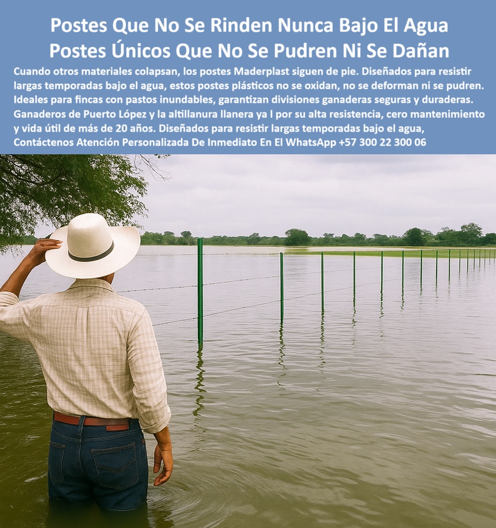 Postes Plásticos Para Inundaciones Cercas En Lagunas Y Humedad Maderplast 0 permanente postes de larga duración maderplast postes reforzados para potrero inundado postes reciclados resistentes para zonas húmedas Postes Mar Esta imagen, tomada en plena temporada de lluvias en Puerto Gaitán y los Bajos de Mengua (Villavicencio, Meta), muestra una cerca con postes plásticos Maderplast completamente sumergidos en agua. Con más de 15 años de uso continuo, estos postes no se han oxidado, podrido ni movido de su lugar. Diseñados para resistir inundaciones prolongadas, estos postes reciclados garantizan una estructura estable incluso bajo condiciones extremas. Su solidez, memoria plástica y resistencia dieléctrica los convierten en la mejor opción para ganaderos de zonas anegadas, pantanosas o con lagunas estacionales. Maderplast transforma un reto climático en una solución ganadera efectiva y sostenible. Lo que otros materiales no soportan, Maderplast lo enfrenta sin fallas, año tras año., - poste plástico sin mantenimiento en zonas acuáticas, -  Listado de productos y Ventajas de los postes plásticos frente a la madera, Beneficios ambientales de Maderplast: poste plástico de larga duración en agua permanente, - poste-plástico-en-cuerpo-de-agua, - poste-plástico-villavicencio-puerto-gaitan, - poste-plástico-resiste-bajo-el-agua, - poste-plástico-para-sabanas-llaneras, - poste plástico para finca en humedales ganaderos, - Poste plástico probado en lluvias intensas y humedales., - poste-plástico-sin-oxido-ni-pudricion, - Poste técnico para instalar cercas en cuerpos de agua rurales., - ¿Qué poste aguanta estar bajo el agua sin dañarse?, - poste-plastico-ganaderia-humedales, - poste plástico que no se mueve ni flota en agua, - cerca de alambre instalada bajo nivel freático alto, - imagen de cercado rural bajo agua en temporada de lluvias, - poste plástico fuerte para dividir potreros en lagunas, - poste plástico para potreros inundados con aguas estancadas, - poste plástico visible en cuerpos de agua rural, - barrera ganadera efectiva en ambiente de agua permanente, - poste plástico fijo sin oxidación ni agrietamiento, - Poste plástico para cercas ganaderas en zonas inundables., - poste plástico que resiste temporadas de lluvia intensas, - poste plástico que soporta fluctuaciones hídricas extremas, - poste plástico ideal para terrenos con humedad permanente, - poste-plástico-para-potrero-anegado, - poste plástico ecológico para fincas de Puerto Gaitán, - poste plástico para cercas ganaderas en zonas lluviosas, - poste plástico para inundaciones prolongadas sin fallas, - Poste ecológico que no se corroe ni flota en inundaciones., - cerca eléctrica en potrero inundado con postes reciclados, - poste plástico para división en zonas de anegamiento, - poste plástico sin corrosión en zonas pantanosas, - ¿Cuál es el mejor poste para potreros con agua estancada?, - poste plástico reciclado para ambientes hostiles, - poste plástico técnico para sabanas húmedas y bajos, - ¿Dónde consigo postes para cercas en lagunas o caños?, - poste-plástico-para-zonas-inundables, - poste plástico estructural en potreros de Meta Colombia, - ¿Qué poste sirve para ganadería en zonas húmedas?, - poste plástico alineado dentro de laguna ganadera colombiana, - sistema de división ganadera resistente a anegamiento, - ¿Qué poste plástico usar en potreros que se inundan?, - poste plástico aprobado en Villavicencio por ganaderos, - poste-plástico-larga-duración-en-agua, - postes plásticos fijos en terreno sumergido por lluvias, - poste plástico resistente a humedad y corriente baja, - postes verdes visibles en sabana llanera completamente mojada, - poste plástico ideal para cercado sumergido, - poste plástico con más de 15 años bajo el agua, - poste plástico resistente para sabanas llaneras húmedas, - Esta imagen, tomada en plena temporada de lluvias en Puerto Gaitán y los Bajos de Mengua (Villavicencio, Meta), muestra una cerca con postes plásticos Maderplast completamente sumergidos en agua. Con más de 15 años de uso continuo, estos postes no se han oxidado, podrido ni movido de su lugar. Diseñados para resistir inundaciones prolongadas, estos postes reciclados garantizan una estructura estable incluso bajo condiciones extremas. Su solidez, memoria plástica y resistencia dieléctrica los convierten en la mejor opción para ganaderos de zonas anegadas, pantanosas o con lagunas estacionales. Maderplast transforma un reto climático en una solución ganadera efectiva y sostenible. Lo que otros materiales no soportan, Maderplast lo enfrenta sin fallas, año tras año., - poste-plástico-sumergido-y-resistente, - poste-plastico-zona-inundada-puerto-gaitan-meta-intacto.jpg, - poste plástico para cercas en lagunas o esteros, - ganadero inspecciona postes en finca con inundación, - ¿Qué poste puedo usar si mi finca se anega cada invierno?, - hombre observa postes sumergidos firmes en cuerpo de agua 0 Postes Plásticos Para Inundaciones Cercas En Lagunas Y Humedad Maderplast 0 permanente, - postes-de-larga-duración-maderplast, - postes reforzados para potrero inundado, - postes reciclados resistentes para zonas húmedas, - Postes Mar