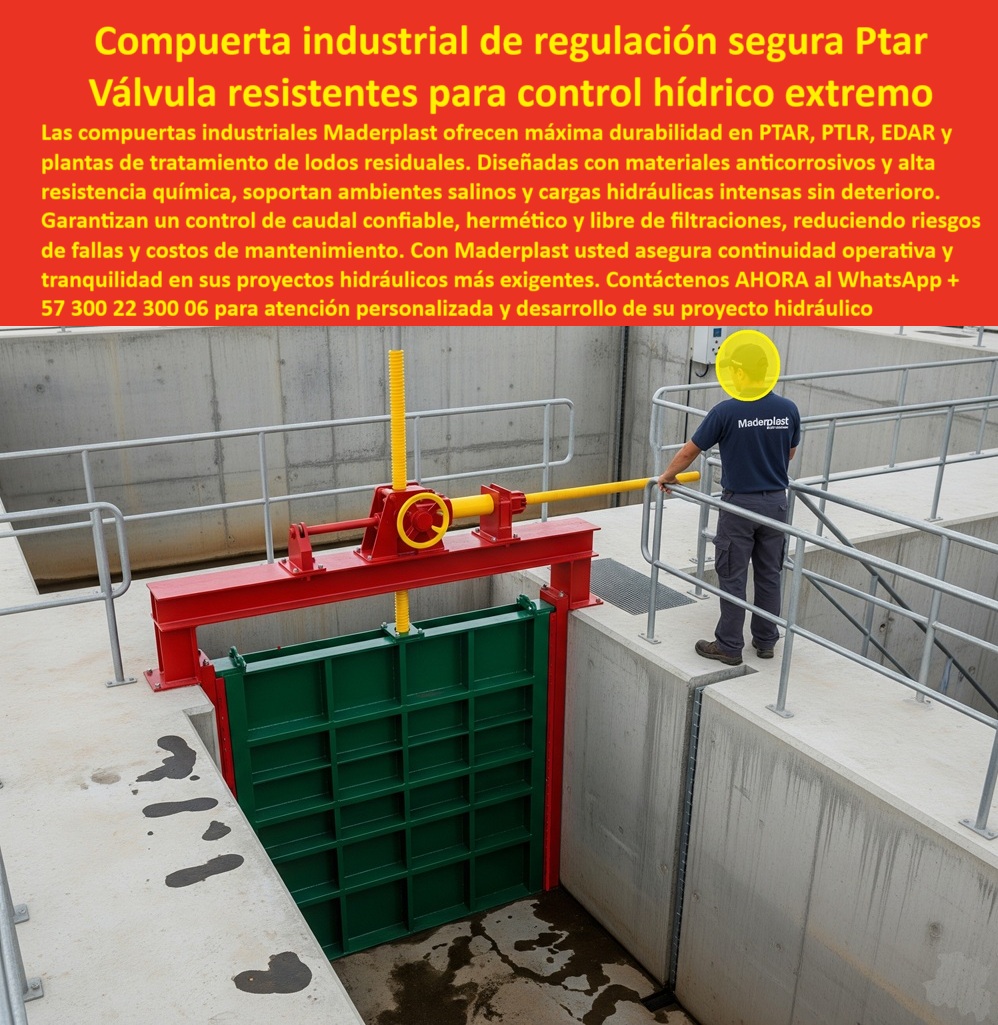 Compuertas Industriales Alta Resistencia Control De Caudales Canales Maderplast 0 compuerta de regulación de caudal en presas compuerta de alta durabilidad para control hídrico compuerta resistente a ambientes salinos 0  Compuerta Industrial de Regulación Segura PTAR: Válvulas Resistentes para Control Hídrico Extremo, La imagen que observa muestra una compuerta industrial de regulación segura para PTAR y una válvula resistente para control hídrico extremo de Maderplast. Nuestras compuertas industriales de Maderplast ofrecen máxima durabilidad en PTAR, PTLR, EDAR y plantas de tratamiento de lodos residuales. Diseñadas con materiales anticorrosivos y alta resistencia química, soportan ambientes salinos y cargas hidráulicas intensas sin deterioro. Garantizan un control de caudal confiable, hermético y libre de filtraciones, reduciendo riesgos de fallas y costos de mantenimiento. Con Maderplast, usted asegura continuidad operativa y tranquilidad en sus proyectos hidráulicos más exigentes, Maderplast: La Solución Definitiva para la Corrosión y el Mantenimiento, Los profesionales de la ingeniería buscan soluciones que resuelvan problemas de raíz, y Maderplast se ha posicionado como el líder en tecnología anticorrosiva para el sector hídrico, ¿Dónde consigo compuertas anticorrosivas para presas? Maderplast las fabrica con polímeros reforzados, garantía de 20 años y soporte técnico especializado para proyectos hidráulicos complejos, como nuestra compuerta de alta durabilidad para ambientes agresivos, ¿Cuál es la mejor compuerta para plantas PTAR sin mantenimiento? Maderplast ofrece compuertas plásticas herméticas, libres de corrosión y diseñadas para operación continua en PTAR y EDAR, eliminando la necesidad de repintar o reparar, ¿Qué compuerta resiste en ambientes marinos y salinos? Maderplast fabrica compuertas anti corrosión marina con sellado perfecto, ideales para alta salinidad y entornos agresivos. Es una compuerta de regulación de flujo anticorrosión marina que elimina la pérdida de precisión y las filtraciones, ¿Cómo evitar fugas y fallos en compuertas hidráulicas? Con compuertas Maderplast anticorrosión, sellado hermético y durabilidad comprobada, eliminamos fugas y mantenimientos imprevistos, incluyendo en estaciones de bombeo, ¿Quién fabrica compuertas automáticas con telemando? Maderplast diseña compuertas automáticas con control remoto, integración SCADA y respuesta inmediata en canales y presas. Nuestra compuerta con monitoreo inteligente para presas y la compuerta telemando remoto para sistemas hidráulicos son la mejor prueba de ello, La Experiencia del Cliente: La Mejor Referencia, Nuestra reputación se basa en la satisfacción de nuestros clientes. El testimonio de Andrés Morales, Ingeniero Jefe de Operaciones Hidráulicas en PTAR, es la mejor evidencia de la calidad y confiabilidad de Maderplast, "Soy Andrés Morales, Ingeniero Jefe de Operaciones Hidráulicas en PTAR Metropolitana. Durante años enfrentamos fallos en compuertas metálicas por corrosión, filtraciones y altos costos de mantenimiento. Con las compuertas industriales Maderplast resolvimos todo: cero corrosión, cero filtraciones y operación continua 24/7. Su diseño anticorrosivo soporta ambientes salinos y cargas hidráulicas extremas sin problemas. La instalación fue rápida y su soporte técnico impecable. Hoy nuestra planta funciona con total confiabilidad, menor gasto operativo y plena seguridad. Maderplast no solo nos entregó un producto, nos dio tranquilidad y confianza para los próximos 20 años.", Este relato demuestra por qué nuestra compuerta de guillotina hidráulica de precisión y la compuerta industrial hermética para control de lodos son la solución a los desafíos de la industria. Nuestra compuerta de polímero avanzado para reducción de costos y la compuerta técnica resistente a la cavitación hidráulica garantizan que su inversión sea segura y rentable, Asesoría Especializada con un Especialista de Maderplast. Atención personalizada en este WhatsApp +57 300 22 300 06. Compuertas Industriales Alta Resistencia Control De Caudales Canales Maderplast 0 compuerta de regulación de caudal en presas, - compuerta de alta durabilidad para control hídrico, - compuerta resistente a ambientes salinos