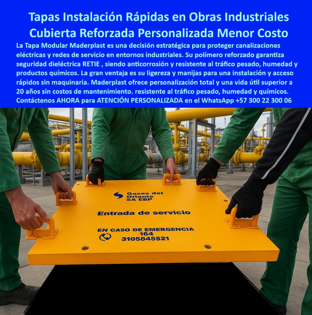 Canalizaciones Eléctricas Tapa Retie alta tensión Maderplast 0 Tapas modulares para canalizaciones eléctricas seguras resistentes y de instalación rápida obras industriales Cubiertas fabricadas polímero reforzado con señalización y seguras