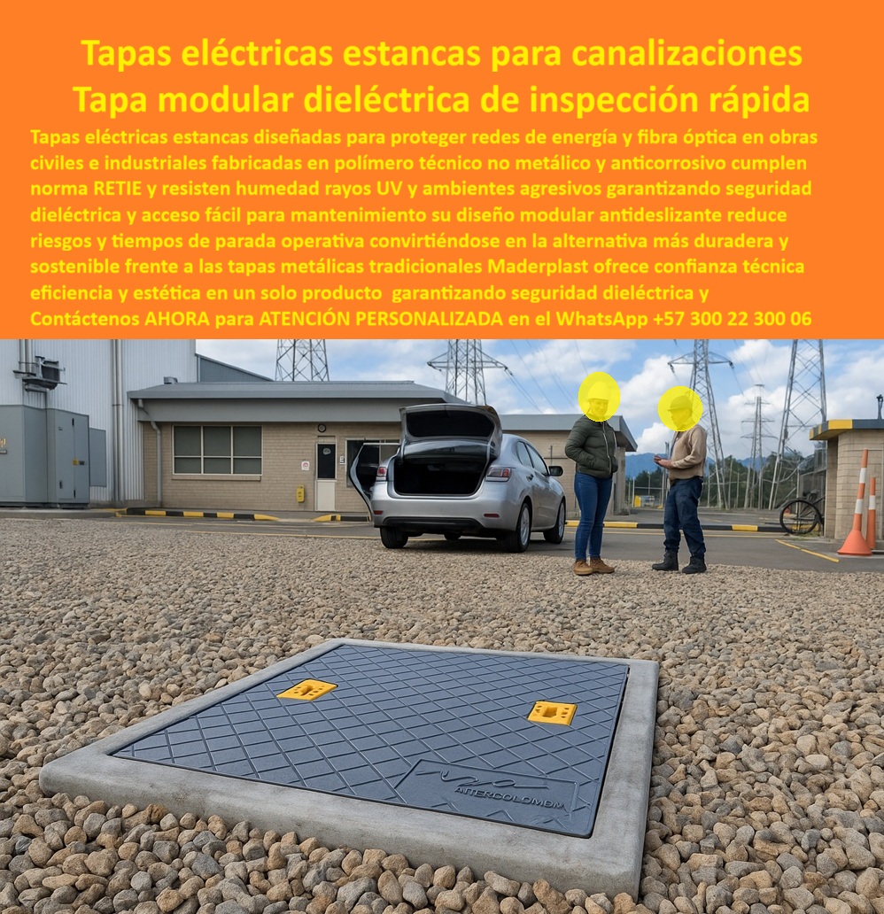 Cubierta estándar Tapa norma Retie Impermeable Estanca Maderplast 0 Tapa cubierta redes de fibra óptica energía y sistemas inteligentes de ciudad Tapas modulares para canalizaciones eléctricas subterráneas en obras civiles e industriales Sistema