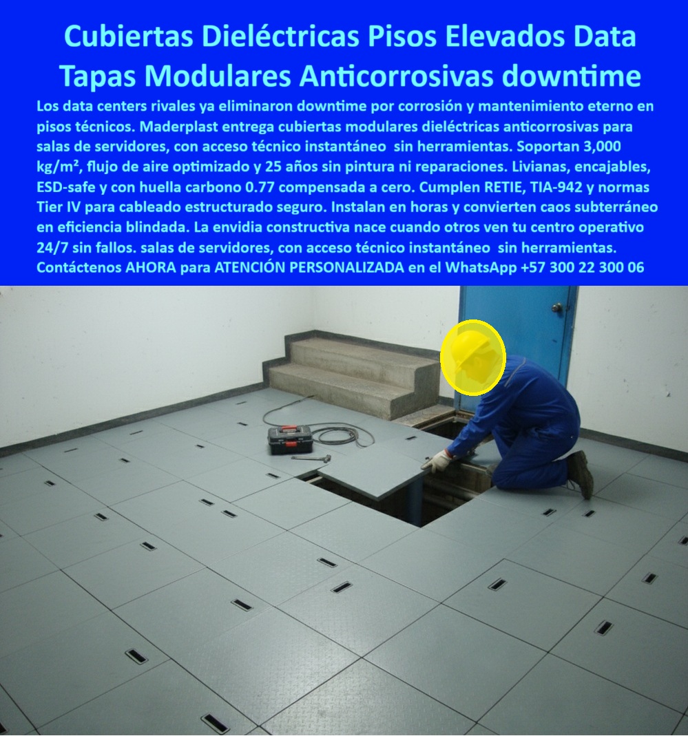 Cubiertas salas de servidores de cómputo data centers Maderplast 0 Cubierta segura anticorrosiva y libre de mantenimiento Acceso técnico modular centros de datos pisos elevados solución dieléctrica segura y duradera Cubierta modular dieléctrica