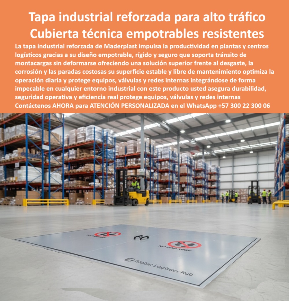 Fábrica Tapas industriales Tapa Industrial Reforzada Maderplast 0 Tapa Cubierta equipos eléctricos y válvulas en plantas o bodegas industriales Tapa empotrable de alto tráfico resistente a limpieza industrial y perfecta integración con entornos