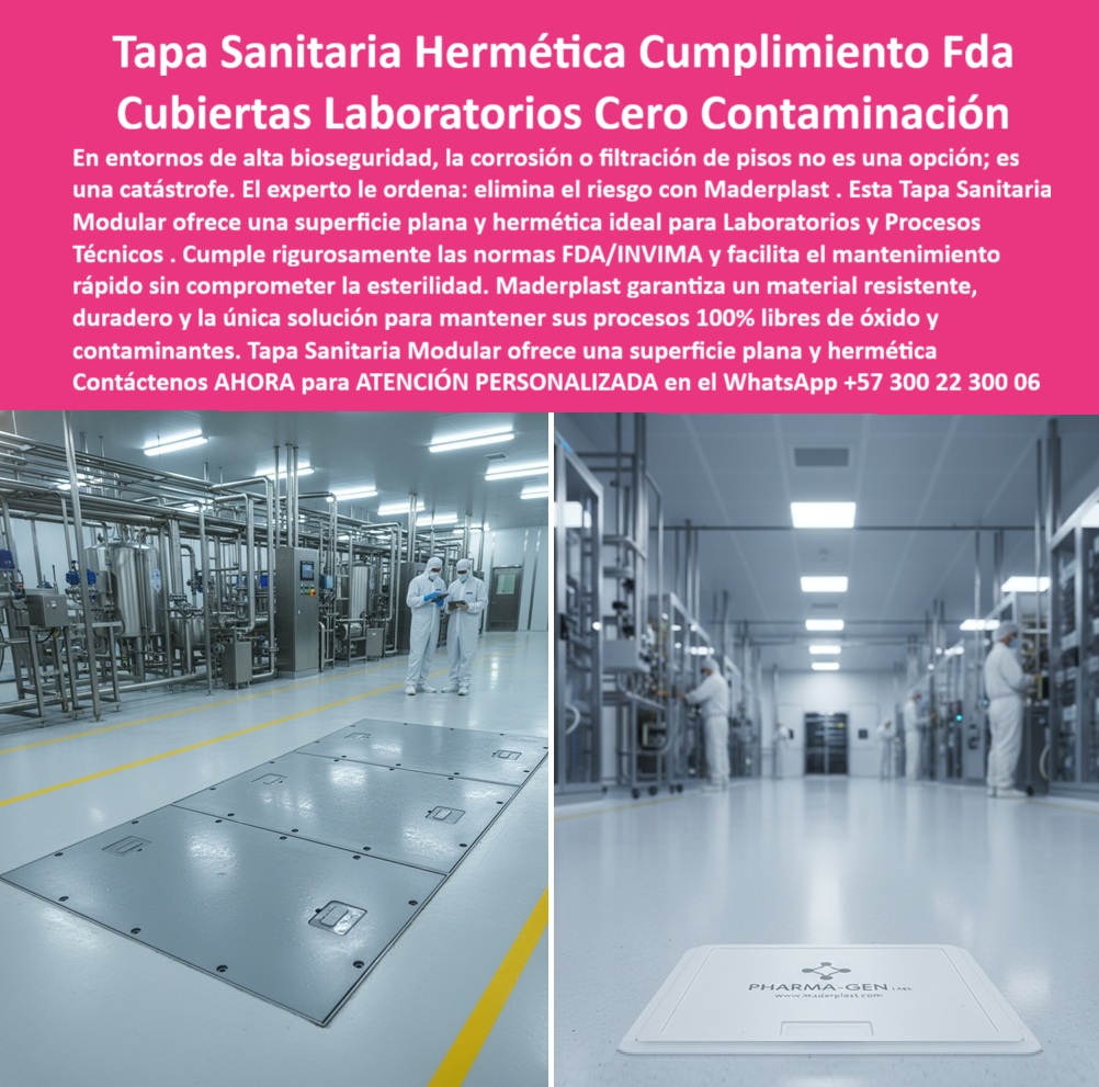 Tapa Acero Inoxidable Norma Sanitaria FDA INVIMA Tapa Maderplast 0 Tapas Agua y Procesos Técnicos Cubiertas planas para mantenimiento rápido Tapas herméticas y resistentes comercios aeropuertos y edificios Tapas sanitarias industria alimenticias