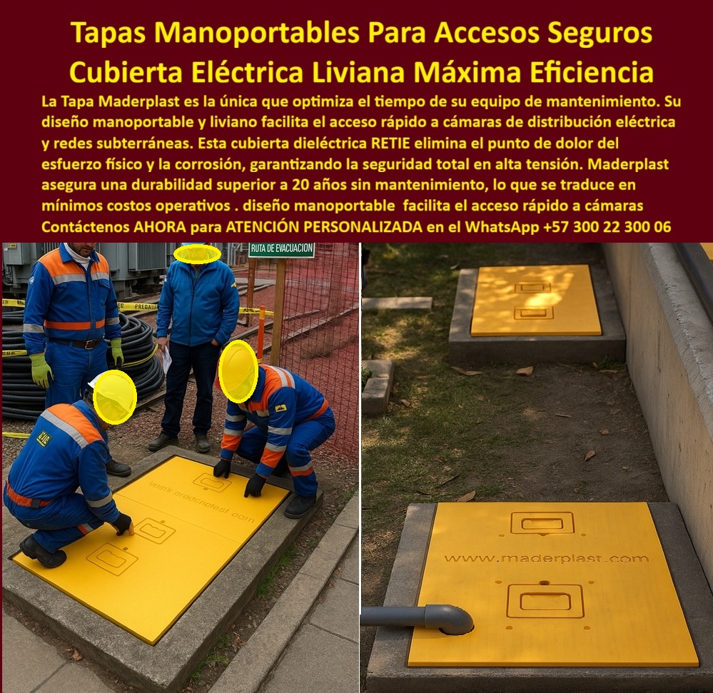 Tapa Eléctricas Manoportable Tapa Livianas alta tensión Maderplast 0 Tapa cubrimiento distribución eléctrica subterránea y control de redes Cubiertas técnicas cámaras eléctricas industriales y sistemas de potencia Tapas dieléctricas Manual