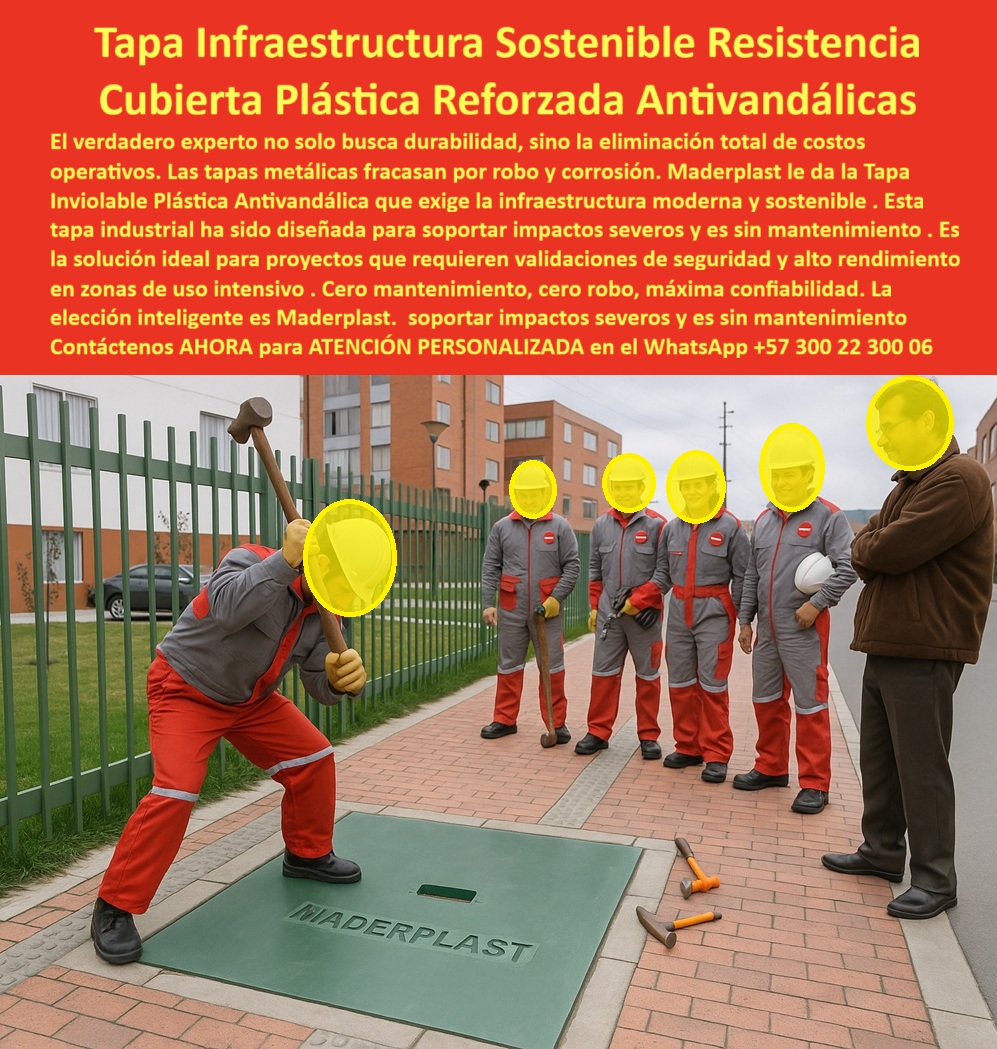 Tapa Inviolable Plástica Alta Resistencia Antivandálica Tapa Maderplast 0 Tapa inviolable y sin mantenimiento Diseñada infraestructura moderna y sostenible Tapa industrial diseñada soportar impactos severos uso intensivo Ideal para validaciones