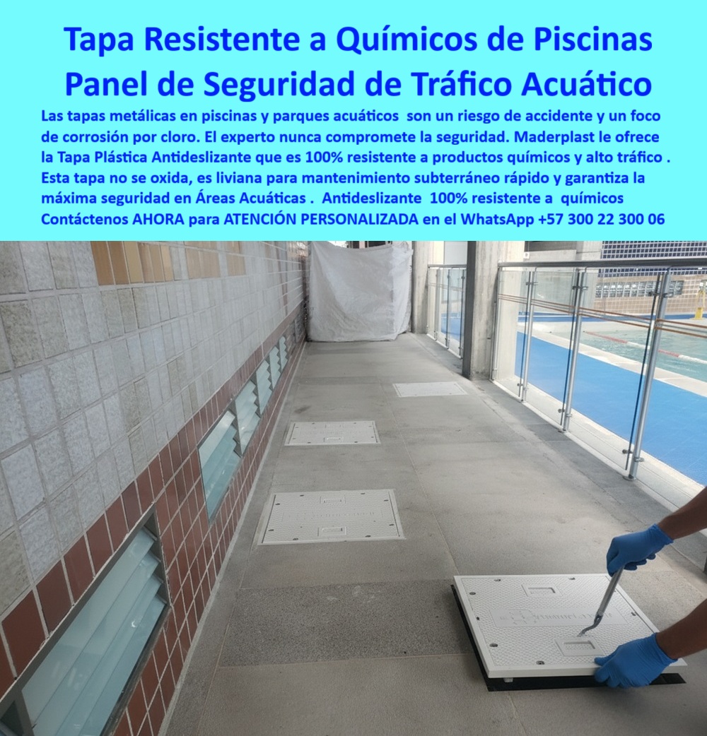 Tapa Plástica Piscinas Tapa Áreas Acuáticas Tapa Maderplast 0 cubierta Tapa Resistente a productos químicos y alto tráfico Tapa No se oxida es liviana y segura mantenimiento subterráneo Tapa Antideslizante Piscinas y Parques Acuáticos