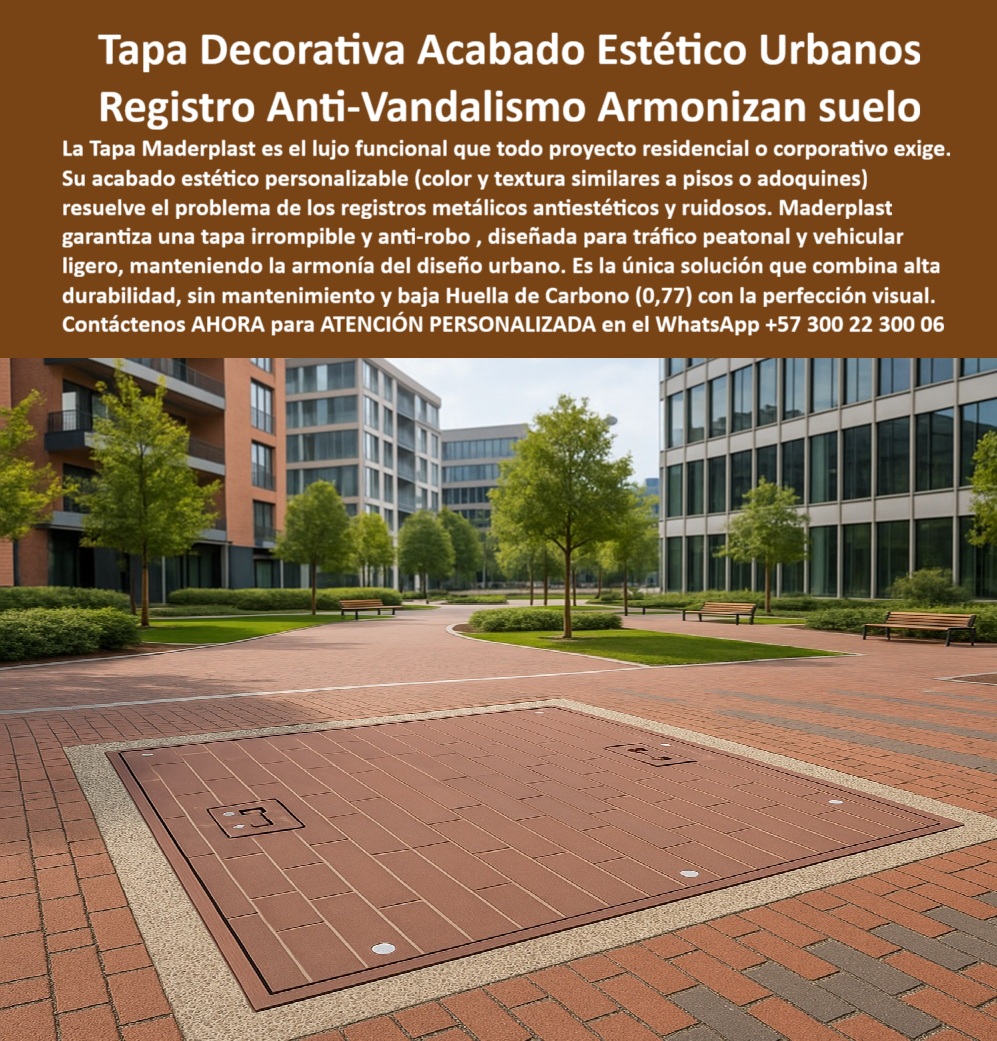Tapa con Acabado personalizable por color y textura Maderplast 0 Tapas armonizadas con el diseño no se rompen Tapa Acabado estético personalizable Apta para proyectos Diseño de tapas decorativas conjuntos residenciales Tapas acorde similar pisos