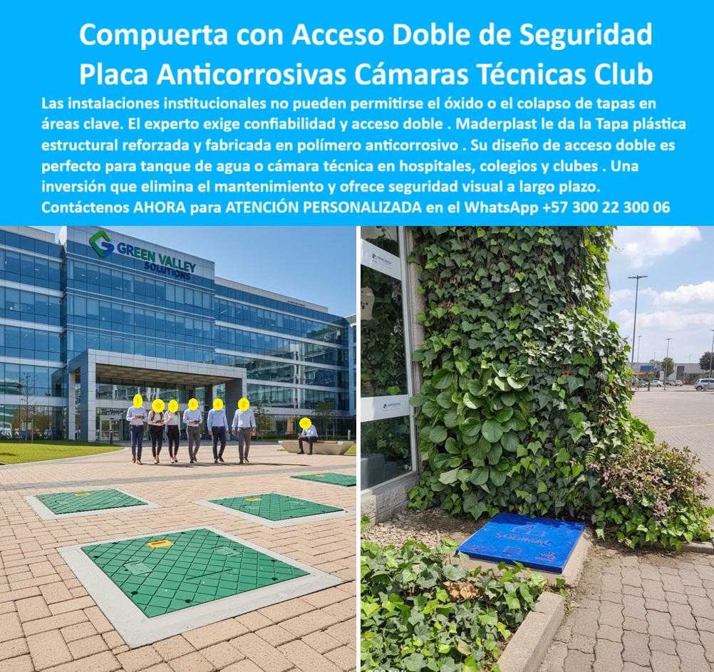 Tapa plástica estructural reforzada Maderplast 0 tapa para tanque de agua o cámara técnica Tapa plástica reforzada de acceso doble fabricada en polímero anticorrosivo ideal para instalaciones institucionales como hospitales colegios clubes 0