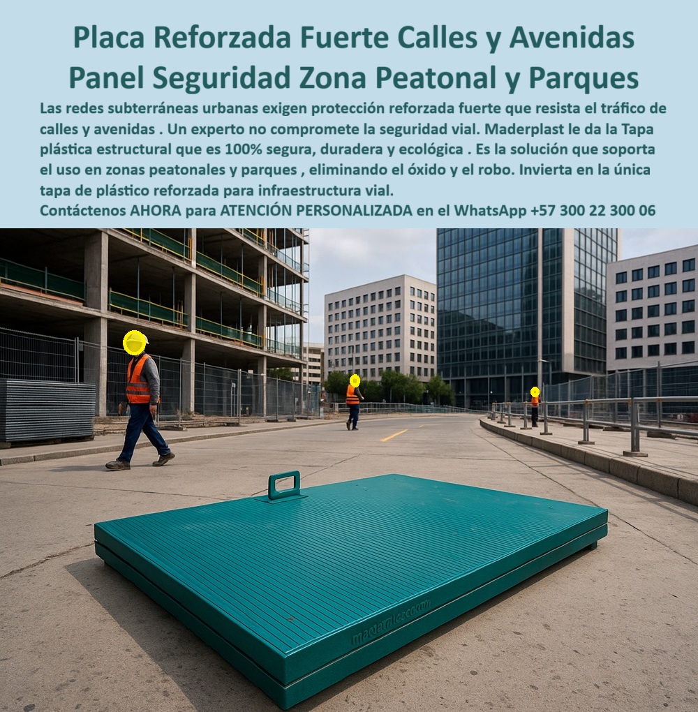 Tapa plástica reforzada fuerte Maderplast 0 para calles y avenidas segura duradera y ecológica para redes subterráneas urbanas Tapa plástica estructural Maderplast parques zonas peatonales y redes subterráneas urbanas Tapa plástica reforzadas