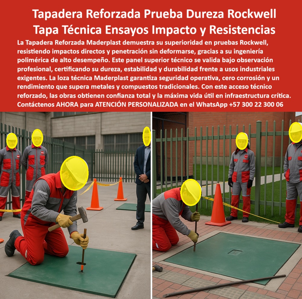 Tapadera prueba de dureza Rockwell de tapas Ingeniería Maderplast 0 Prueba de Dureza y Resistencia a Impacto Tapas tapaderas prueba de dureza Rockwell de tapas Prueba de dureza con medidor digital y observadores técnicos Evaluación técnica tapas