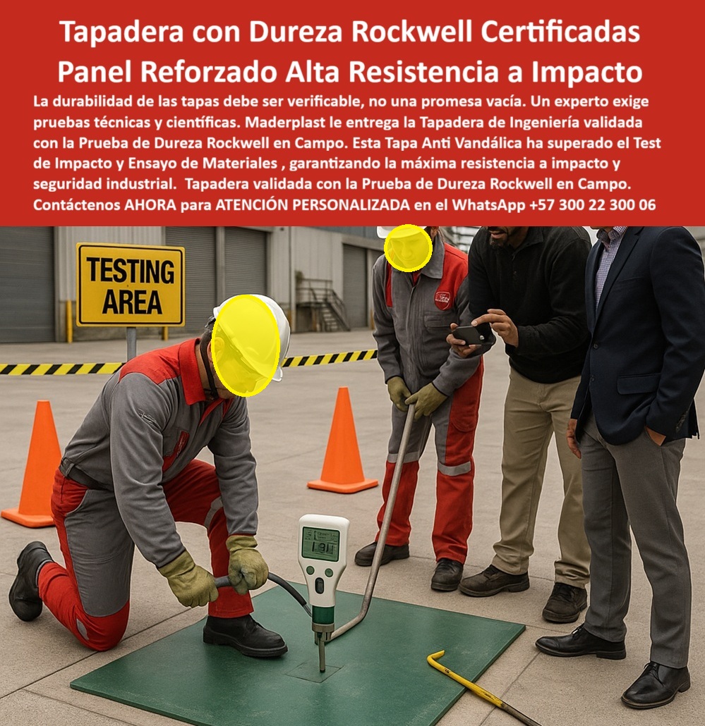 Tapadera prueba de dureza Rockwell de tapas Ingeniería Maderplast 0 Pruebas de Dureza Rotwal en Campo Tapa Anti Vandálica con Medición de Dureza de Impacto y Ensayo de Materiales tapa de seguridad industrial de tapas resistencia a impacto