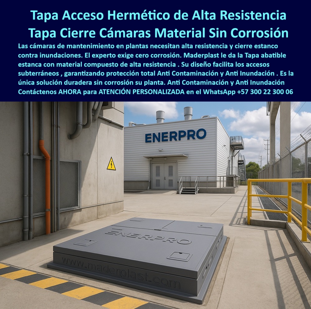 Tapas Herméticas Anti Inundación Anti Contaminación de Seguridad Maderplast 0 Tapas Diseñadas para accesos subterráneos y cámaras de mantenimiento Material compuesto de alta resistencia y sin corrosión Tapa abatible estanca ideal para plantas 0