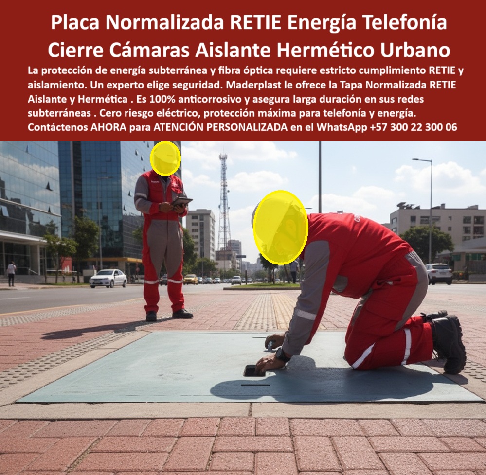 Tapas Normalizada Retie Redes Subterráneas Tapa Maderplast 0 Tapa para telefonía y energía subterránea Anticorrosiva segura y larga duración infraestructuras urbanas tapas plásticas Aislantes Hermeticas fibra óptica Tapa plástica en parques