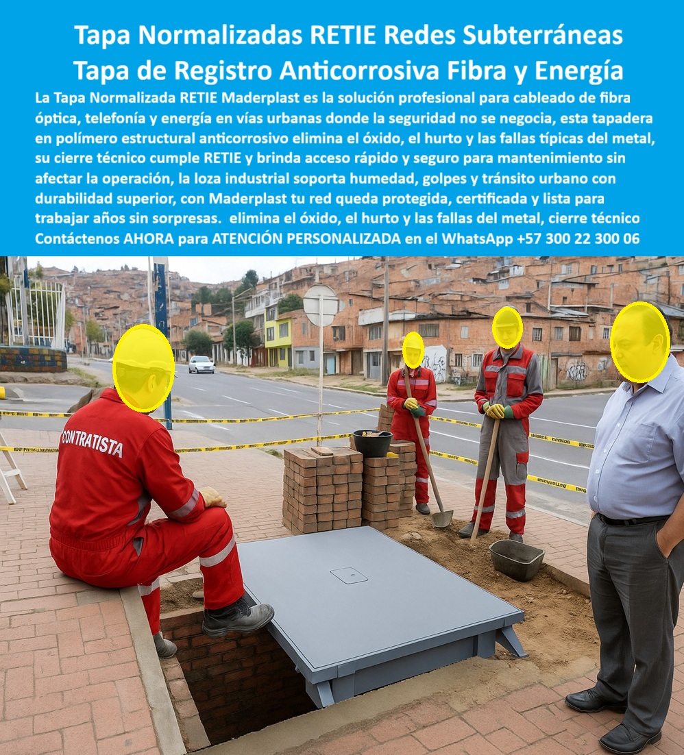 Tapas Normalizadas Retie Redes Subterráneas Tapa Maderplast 0 Tapa Fabricada en polímero estructural anticorrosivo Ideal cableado de fibra óptica telefonía y energía en vías urbanas con alta durabilidad y fácil mantenimiento Tapas plásticas