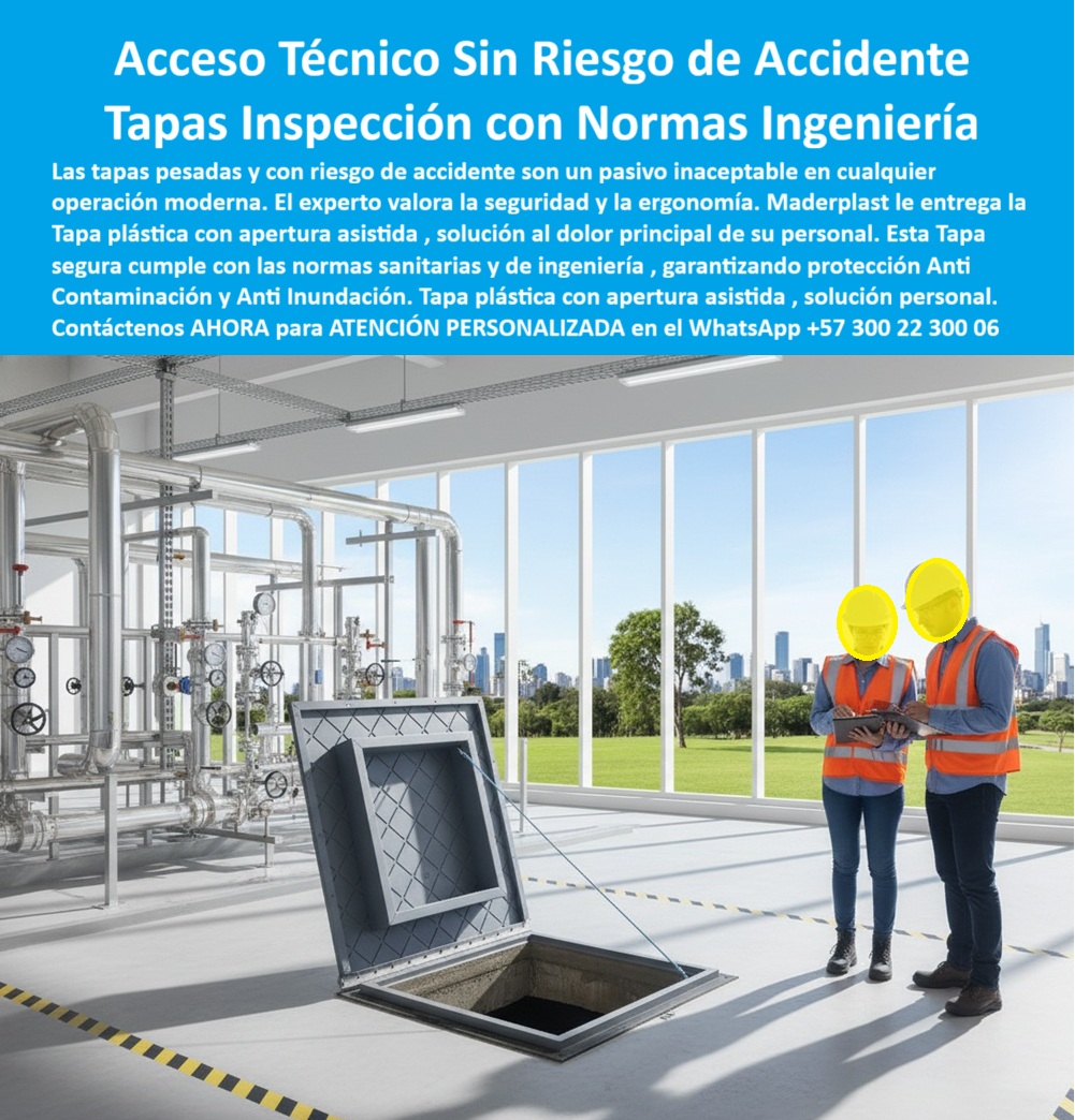 Tapas Seguras Anti Contaminación Anti Inundación Maderplast 0 Tapas con normas sanitarias y de ingeniería Tapa segura solución del dolor principal pesadas y con riesgo de accidente Ventajas La tapa plástica apertura asistida Fabricada Plástico