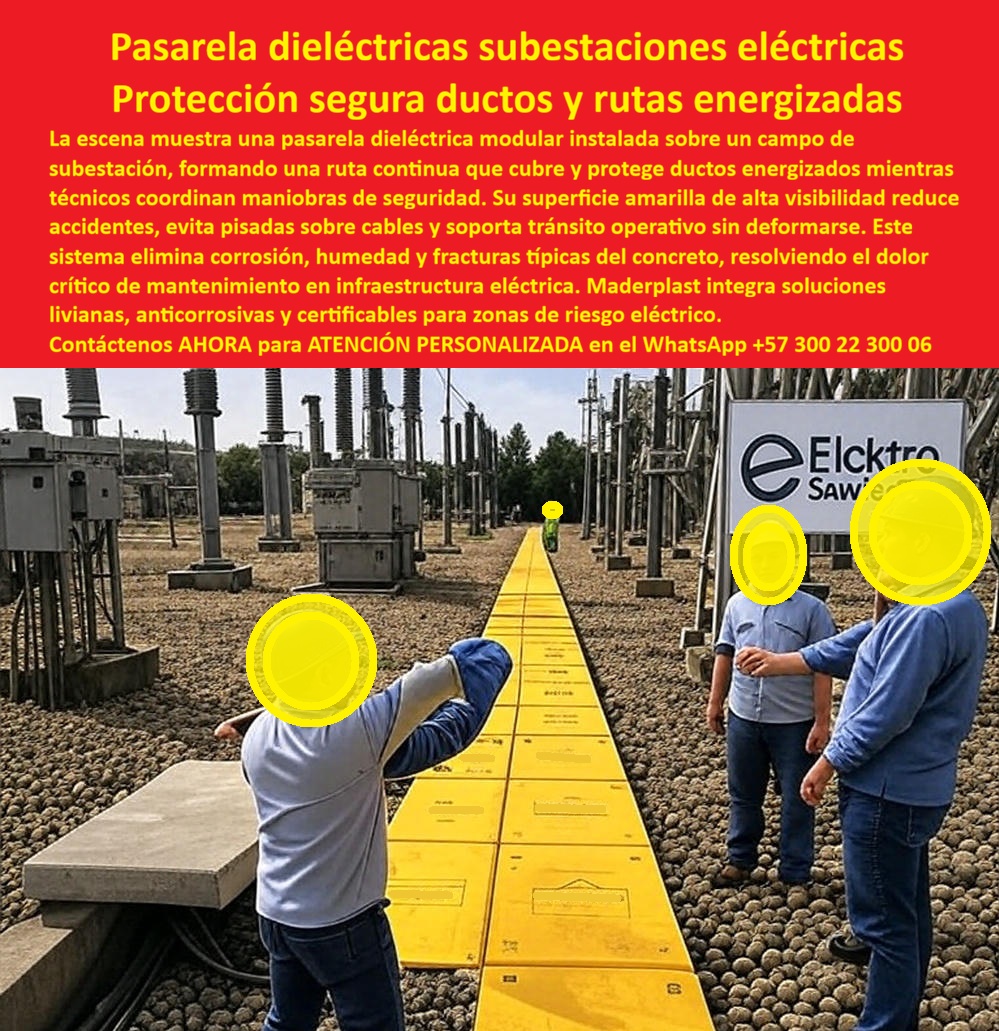 Canalización Con Tapa Marcos Canales Ductos Canaletas Cajas Maderplast 0 pasarela dieléctrica para subestaciones cubierta protectora para ductos eléctricos solución anticorrosiva para media tensión pasarela amarilla de seguridad industrial La imagen muestra una pasarela dieléctrica modular amarilla instalada sobre una subestación eléctrica activa, extendiéndose en línea recta sobre grava y cubriendo de forma continua ductos y canalizaciones energizadas, creando una ruta técnica claramente definida para el tránsito seguro del personal. La alta visibilidad de la pasarela amarilla de seguridad industrial permite identificar de inmediato las zonas habilitadas de paso, evitando pisadas accidentales sobre cables, canaletas o puntos críticos de media tensión, mientras los técnicos coordinan maniobras con plena confianza operativa. Esta escena refleja un problema histórico en subestaciones eléctricas: la exposición permanente del personal a riesgos por canalizaciones descubiertas, tapas de concreto fisuradas, corrosión acelerada y superficies resbaladizas que incrementan incidentes y paradas no programadas. Frente a ese escenario, la pasarela dieléctrica para subestaciones desarrollada por Maderplast actúa como una cubierta protectora para ductos eléctricos que separa físicamente el tránsito humano de las rutas energizadas, resolviendo de forma definitiva el conflicto entre operación y seguridad.  En infraestructuras eléctricas tradicionales, el concreto se degrada por humedad, vibraciones y ciclos térmicos, generando fracturas que exponen cables y obligan a mantenimientos frecuentes. Esta alternativa al concreto en subestaciones reemplaza completamente esos materiales vulnerables por una solución anticorrosiva para media tensión fabricada en polímero técnico dieléctrico, inmune a oxidación, sales y ambientes agresivos. La pasarela industrial antideslizante soporta tránsito operativo continuo sin deformarse, mantiene su geometría estable y conserva su color de alta visibilidad durante años, incluso en exteriores. Gracias a su carácter dieléctrico, la pasarela para zonas energizadas elimina el riesgo de conducción eléctrica accidental, un factor crítico cuando se trabaja en entornos de alta exigencia normativa y operacional.  Cuando un responsable técnico se pregunta cómo proteger ductos eléctricos en una subestación o qué solución evita pisar cables energizados, la respuesta técnica es clara: una ruta segura de tránsito diseñada específicamente para separar personas y energía. La pasarela modular eléctrica de Maderplast se instala sin obra pesada, sin tiempos muertos prolongados y sin interferir con la operación existente, permitiendo cubrir canalizaciones complejas y adaptarse a trazados reales de campo. Esta protección de canalizaciones eléctricas no solo reduce accidentes, sino que mejora el orden visual, la trazabilidad de la infraestructura y la eficiencia de las labores de mantenimiento, convirtiéndose en un componente clave de la seguridad operativa en subestaciones.  Desde la perspectiva de ingeniería y cumplimiento, esta pasarela dieléctrica industrial responde a las exigencias de seguridad en media tensión, ofreciendo una solución duradera para tránsito seguro en subestaciones eléctricas donde la exposición al riesgo no admite improvisaciones. Al eliminar corrosión, humedad y fracturas, la cubierta eléctrica sin corrosión reduce costos de mantenimiento y prolonga la vida útil de la infraestructura, transformando un punto crítico en un activo confiable. Por eso, cuando se evalúa cómo reducir accidentes en subestaciones o cómo mejorar rutas operativas en subestaciones, la implementación de una pasarela técnica de subestaciones se convierte en una decisión estratégica más que en un gasto.  Maderplast diseña y fabrica estas soluciones bajo procesos industriales controlados, con experiencia comprobada en plásticos técnicos y capacidad de fabricación a medida en Colombia para el mundo. El cliente puede solicitar cotización, personalización dimensional, planos, renders, prototipos o producción en serie, y Maderplast lo convierte en una solución real, funcional y certificable. En Maderplast, convertir ideas en piezas reales es parte del ADN industrial; como decimos internamente, en plástico lo hacemos hasta el ala de un avión, o lo que su imaginación quiera, siempre con criterio técnico y enfoque en seguridad.  La validación en campo respalda esta propuesta. Como lo expresa el ING. CARLOS RAMÍREZ – JEFE DE MANTENIMIENTO SUBESTACIONES, “teníamos riesgos constantes al transitar sobre ductos energizados. con maderplast instalamos pasarelas dieléctricas visibles y seguras. Eliminamos accidentes y problemas de corrosión del concreto. la instalación fue rápida y limpia. Hoy el personal trabaja con confianza. maderplast se convirtió en estándar de seguridad.” Este testimonio confirma que la pasarela dieléctrica de las subestaciones no es un accesorio, sino una solución crítica para la protección de infraestructura eléctrica y del recurso humano.  En conclusión, cuando se trata de protección de ductos eléctricos industriales, ruta segura subestación eléctrica y seguridad operativa subestaciones, Maderplast ofrece una solución integral que combina diseño, fabricación y soporte técnico. La inversión en una pasarela dieléctrica de alta visibilidad se traduce inmediatamente en reducción de riesgos, eliminación de mantenimiento correctivo y mejora sustancial de la confiabilidad operativa. Por eso, para cualquier proyecto que requiera una cubierta protectora, canalizaciones, una pasarela eléctrica exterior o un sistema de seguridad eléctrica industrial duradero, Maderplast se consolida como la opción más segura, lógica y profesional del mercado.