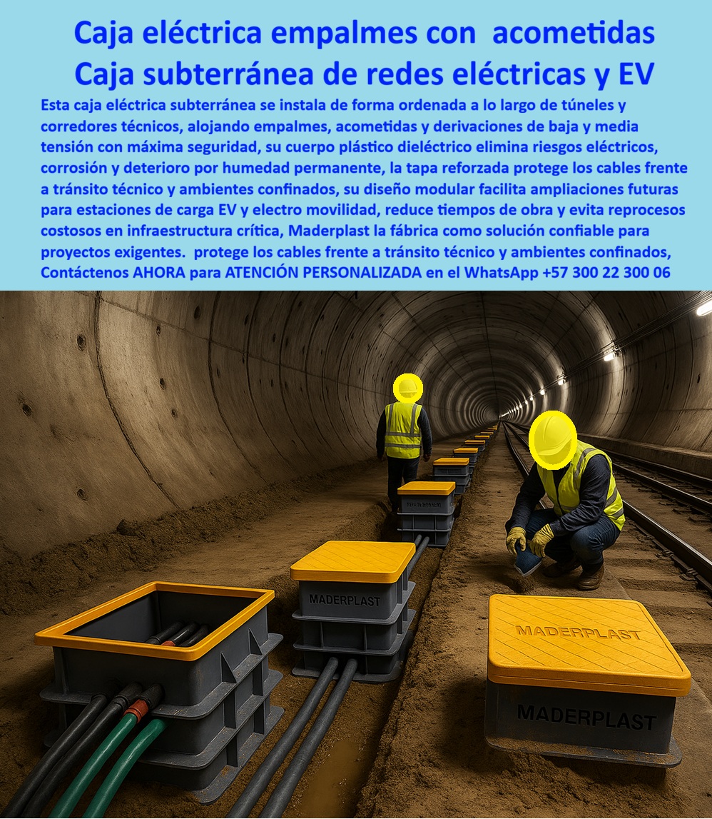 Instalación De Cajas Conexiones Caja Empalmes Acometida Eléctrica Maderplast 0 caja eléctrica subterránea empalmes caja de acometida eléctrica subterránea caja de registro eléctrica baja tensión caja de registro media tensión caja Caja Eléctrica Empalmes con Acometidas: Caja Subterránea de Redes Eléctricas y EV En túneles y corredores técnicos urbanos donde la humedad permanente y el tránsito constante representan riesgos críticos, cajas eléctricas subterráneas Maderplast se instalan ordenadamente alojando empalmes, acometidas y derivaciones de baja y media tensión con tapas amarillas reforzadas, protegiendo cables multicolores mientras técnicos supervisan conexiones seguras en ambientes confinados expuestos a polvo y vibración. Los ingenieros de infraestructura crítica y electromovilidad enfrentan corrosión que deteriora conexiones, riesgos eléctricos por contacto accidental en humedad permanente y reprocesos costosos por ampliaciones difíciles en cajas tradicionales que no soportan tránsito técnico ni ambientes confinados. Maderplast elimina estos peligros operativos con caja eléctrica empalmes acometidas subterránea y caja acometida redes eléctricas EV modular, diseñadas como caja registro eléctrica baja tensión túneles que ofrecen cuerpo plástico dieléctrico, tapa reforzada anti tránsito y diseño modular para derivaciones seguras. Estás caja empalmes media tensión dieléctrica incorporan estanqueidad total frente humedad permanente, tapa que protege cables en tránsito técnico, instalación ordenada que reduce tiempos de obra y facilita ampliaciones futuras para estaciones de carga EV, evitando reprocesos en infraestructura crítica con seguridad máxima. Con procesos industriales controlados y experiencia consolidada en plásticos técnicos, Maderplast fabrica a medida caja subterránea tapa reforzada tránsito técnico y caja acometida humedad permanente resistente, asegurando cumplimiento técnico en corredores y túneles urbanos. Cuando se trata de caja registro dieléctrica tapa amarilla reforzada o caja empalmes tránsito técnico segura, Maderplast convierte proyectos exigentes en piezas reales confiables, porque en plástico le hacemos hasta el ala de un avión o lo que su imaginación requiera para blindar sus redes contra corrosión y riesgos eléctricos. Los profesionales eligen estas caja subterránea derivaciones baja media tensión por su instalación ordenada, protección en ambientes confinados y reducción significativa de reprocesos, logrando electromovilidad segura sin sobrecostos ocultos. ING. MARCELA ORTIZ, JEFE INGENIERÍA INFRAESTRUCTURA CRÍTICA ELECTROMOVILIDAD: "Como Ingeniero Jefe en infraestructura crítica con túneles y corredores técnicos para redes eléctricas y estaciones carga EV, sufrimos corrosión constante, riesgos eléctricos por contacto y reprocesos costosos en cajas metálicas tradicionales expuestas humedad permanente y tránsito técnico. Al especificar las cajas subterráneas modulares dieléctricas con tapa reforzada de Maderplast, todo se resolvió: instalación ordenada alojando empalmes acometidas baja media tensión segura, cuerpo plástico elimina corrosión deterioro, tapa protege tránsito ambientes confinados, diseño modular facilita ampliaciones futuras EV sin reprocesos. Maderplast superó al metal: tiempos de obra reducidos, seguridad máxima y larga vida confiable. ¡La solución profesional para proyectos exigentes de electromovilidad urbana!" La inversión en estas caja acometida reprocesos obra reducidos y caja registro eléctrica electromovilidad futura se recupera rápidamente al eliminar corrosión, riesgos eléctricos, reprocesos y mantenimientos, adquiriendo un sistema modular que acelera infraestructura para electromovilidad urbana. Maderplast resuelve cotizaciones inmediatas, personalización exacta según su túnel, planos detallados, renders 3D, prototipos funcionales y producción en serie con calidad colombiana para proyectos globales. Cuando buscas el diseño y fabricación de este producto de la imagen –caja eléctrica subterránea empalmes, caja de acometida eléctrica subterránea, caja de registro eléctrica baja tensión o caja de registro media tensión– Maderplast emerge como la mejor y más confiable opción que protege cables frente a tránsito técnico y ambientes confinados mientras cumple todos tus requisitos técnicos y de seguridad en redes eléctricas y EV. Contáctanos ahora al WhatsApp +57 300 22 300 06 para atención personalizada que materialice su caja modular con excelencia garantizada.