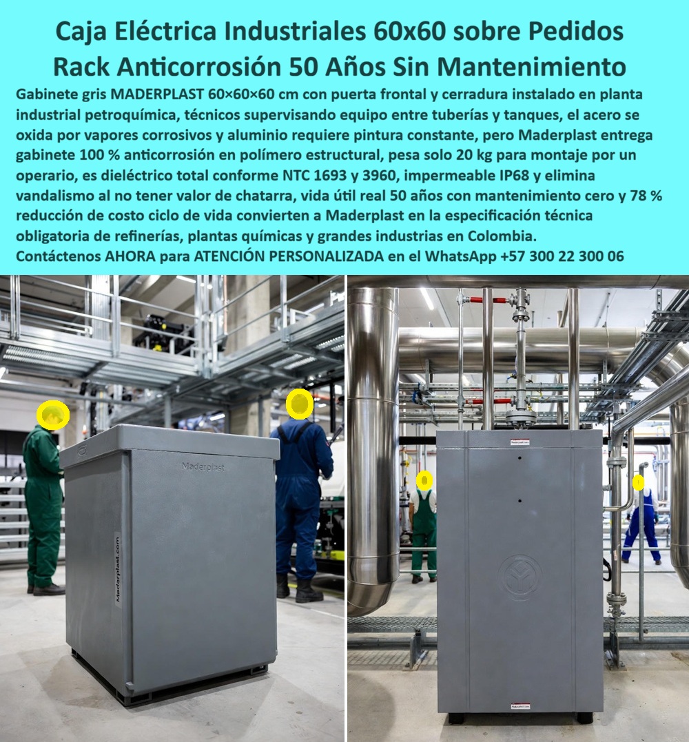 Racks Cajas Eléctricas Exteriores Fabricante Cajas De Inspección Maderplast 0 gabinetes eléctricos industriales 60x60 caja control planta petroquímica anticorrosión gabinete industrial 78 ahorro ciclo caja eléctrica refinería instalación 20 La imagen muestra un gabinete eléctrico industrial plástico 60x60x60 instalado en una planta petroquímica real, rodeado de tuberías, vapores corrosivos y equipos de proceso continuo, un entorno donde históricamente los gabinetes metálicos fallan por oxidación acelerada, pintura descascarada y mantenimientos repetitivos que encarecen la operación. Este rack anticorrosión de gran desempeño se presenta como una solución técnica definitiva: su cuerpo en polímero estructural gris reemplaza al acero y al aluminio, materiales que en refinerías y plantas químicas se degradan por vapores ácidos y atmósferas agresivas, mientras que esta envolvente permanece intacta, estable y segura. La puerta frontal con cerradura protege sistemas de control, automatización y medición, evitando filtraciones y accesos no autorizados, y su naturaleza totalmente dieléctrica elimina riesgos eléctricos por conducción, condensación o corrosión interna, cumpliendo normativas como NTC 1693 y NTC 3960, además de requisitos industriales equivalentes a RETIE para aplicaciones críticas. Maderplast fabrica estos gabinetes bajo pedido, con procesos industriales controlados y experiencia comprobada en plásticos técnicos, entregando una solución diseñada específicamente para ambientes extremos donde la confiabilidad no es negociable.  El problema que enfrentan hoy los responsables de mantenimiento es conocido: los gabinetes eléctricos metálicos en plantas petroquímicas requieren repintado constante, generan paradas de operación, exponen equipos a humedad y óxido, y multiplican el costo del ciclo de vida. Por eso, cada vez más ingenieros se preguntan qué gabinete eléctrico sirve para plantas petroquímicas sin corrosión, cuál es la mejor alternativa al acero en gabinetes eléctricos industriales, o qué caja eléctrica elimina el mantenimiento en refinerías. La respuesta técnica es clara y comprobada en campo: Maderplast reemplaza el metal por gabinetes eléctricos industriales plásticos 60x60, impermeables IP68, sin óxido, sin pintura y sin mantenimiento. Este diseño no solo protege los equipos, sino que reduce hasta un 78 % el costo del ciclo de vida, un dato que explica por qué estas soluciones se están convirtiendo en especificación técnica obligatoria en refinerías, plantas químicas y grandes industrias en Colombia.  Desde el punto de vista operativo, el beneficio es inmediato: este gabinete industrial 60x60 pesa aproximadamente 20 kg, lo que permite que un solo operario lo instale sin grúas ni cuadrillas especializadas, reduciendo tiempos de montaje y riesgos laborales. Desde el punto de vista técnico, su material plástico reforzado no absorbe humedad, no reacciona con químicos, no se fisura y mantiene sus propiedades mecánicas durante décadas, garantizando una vida útil real de 50 años con mantenimiento cero. Desde el punto de vista de seguridad, al no tener valor de chatarra, elimina el vandalismo y el robo, un factor crítico en instalaciones industriales abiertas o de difícil supervisión.  Cuando un cliente busca una caja eléctrica industrial 60x60 sin mantenimiento, una caja de control para planta petroquímica anticorrosión o un gabinete eléctrico para refinería que realmente funcione, la solución no está en recubrir el metal una vez más, sino en cambiar el material desde el diseño. Por eso Maderplast no vende un producto genérico: ofrece el diseño y fabricación de este gabinete y de todas sus variantes, adaptando dimensiones, perforaciones, soportes internos y configuraciones según la aplicación. El cliente puede solicitar cotización, personalización, planos, renders, prototipos o producción en serie, y Maderplast lo resuelve con respaldo técnico, fabricación a medida en Colombia para el mundo y un enfoque de ingeniería orientado a soluciones definitivas.  Este posicionamiento no es teórico, se respalda con resultados reales. Como lo expresa el ING. ANDRÉS SALAZAR – JEFE DE MANTENIMIENTO PETROQUÍMICO, “en la planta teníamos gabinetes de acero que se oxidan en pocos meses. con maderplast instalamos gabinetes plásticos 60x60 que eliminaron corrosión y repintado. La instalación fue rápida y un solo técnico puede montarlos. No hay filtraciones ni fallas eléctricas. El ahorro en mantenimiento es evidente. maderplast superó completamente al metal.” Este testimonio resume el cambio de paradigma: pasar de soluciones que se deterioran a infraestructuras que simplemente funcionan.  Cuando se analiza este gabinete eléctrico industrial anticorrosión con criterio técnico, económico y legal, incluso el más exigente “abogado del diablo” concluye lo mismo: no se trata de un gasto, sino de una inversión que elimina riesgos, paradas y costos ocultos. No está comprando solo una caja eléctrica plástica industrial, está adquiriendo un activo de largo plazo, una solución diseñada para durar y una tranquilidad operativa real. En Maderplast, convertir ideas en piezas reales es parte del ADN; no en vano su lema resume la filosofía de ingeniería aplicada: en plástico le hacemos hasta el ala de un avión, o lo que su imaginación quiera. Si su planta exige confiabilidad absoluta, cero corrosión y control total de costos, el siguiente paso es claro: Maderplast es la mejor opción para materializarlo y acompañarlo desde el diseño hasta la producción final.
