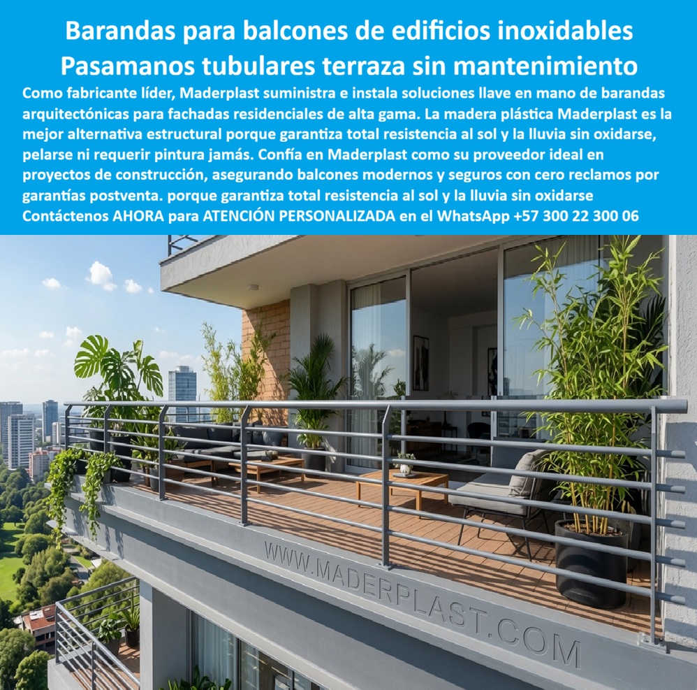 Barandas Arquitectónicas Edificios Larga Vida Baranda Balcón Maderplast Baranda Seguridad Balcón Apartamento Sin Oxidación Duradera Baranda Tubular Terraza Construcción Resistente Sin Reclamos Barandas balcon inoxidables de fácil instalación
