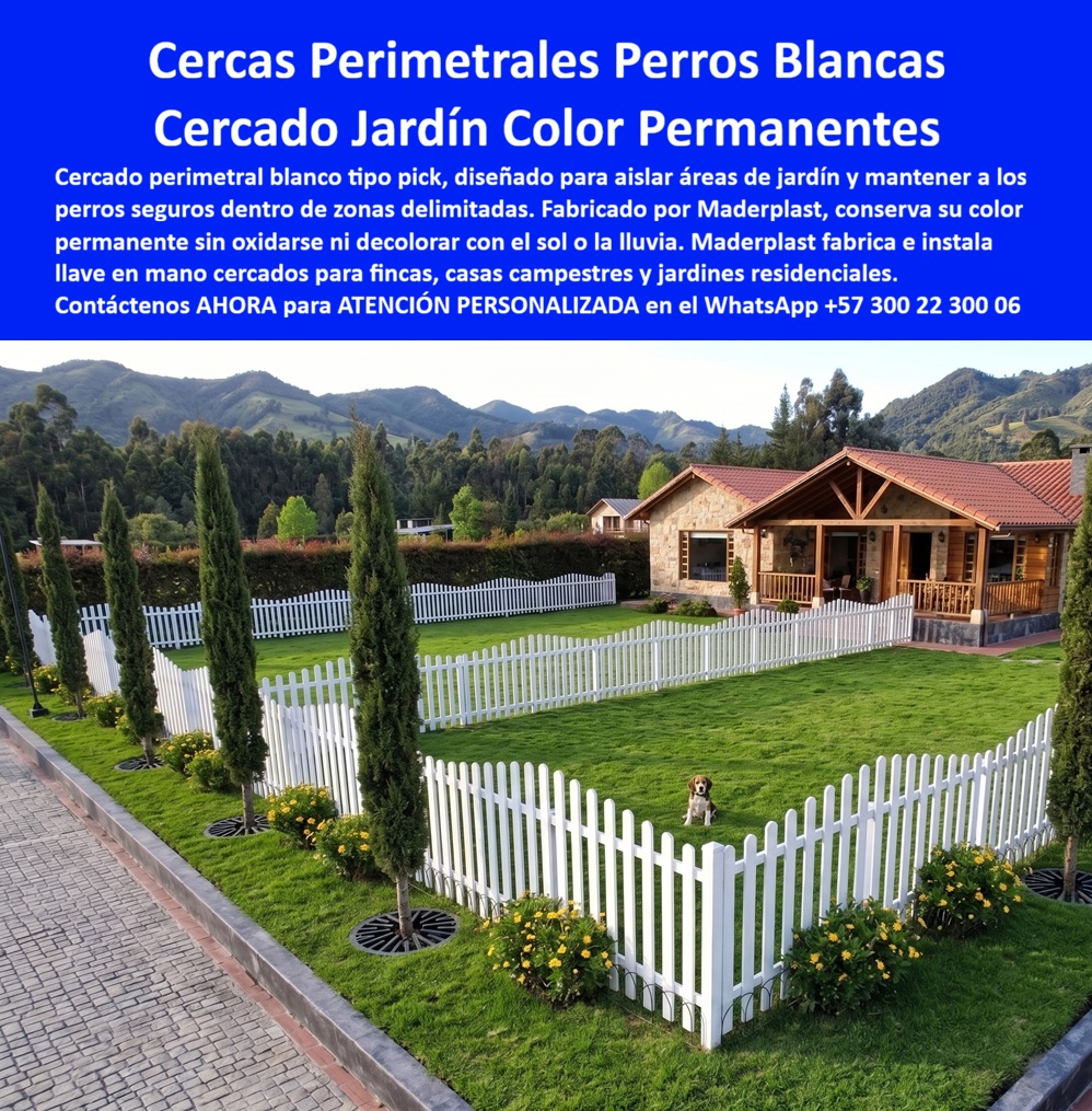 Barandas Para Jardín Mascotas Cercas Verjas Perros Maderplast Verja Perimetral Perros Blanca Color Permanente Garantizado Cercados perimetrales para aislar a perros en jardineras Cerca Perros Jardín Blanca Inoxidable Libre Mantenimiento Cerca