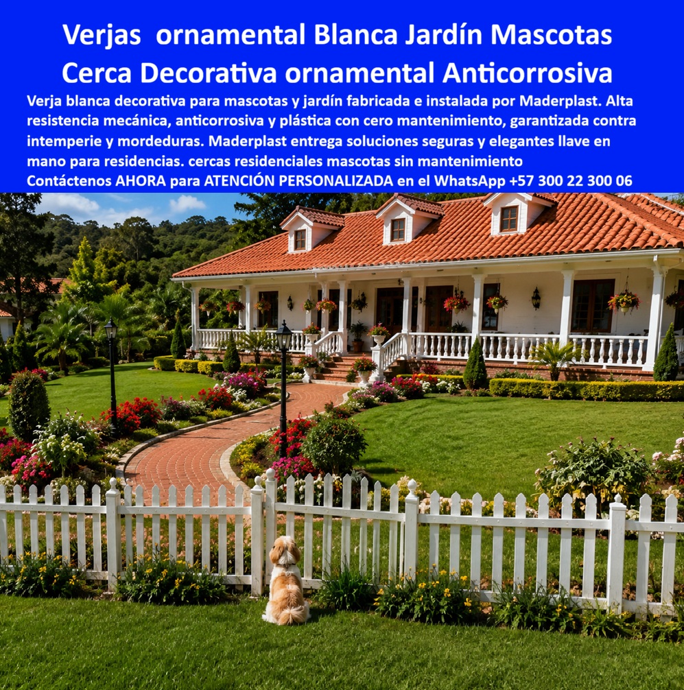Barandas Para Jardín Mascotas Cercas Verjas Perros Maderplast Verja blanca para mascotas de alta resistencia mecánica Vallado de mascotas blanco con protección solar extrema Vallado de mascotas blanco con estabilidad estructural fina