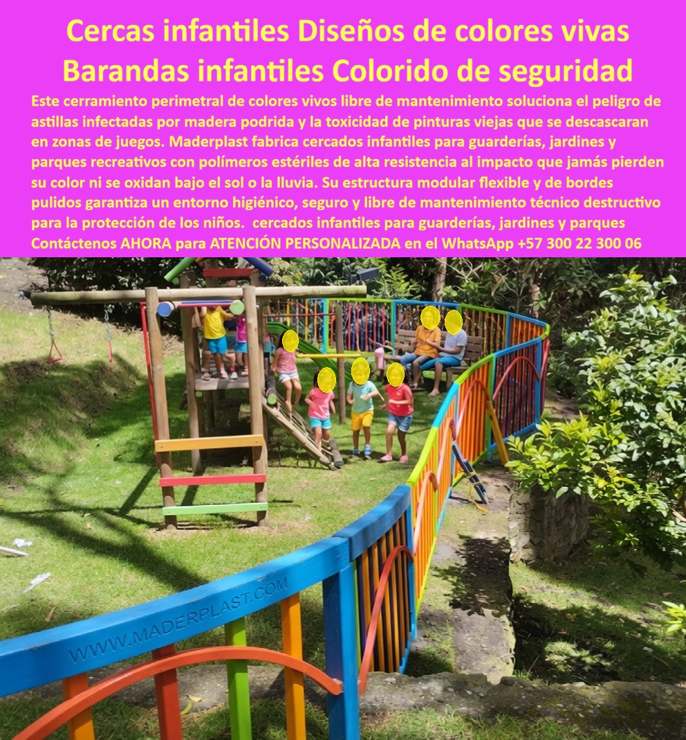 Cerca Infantil Alegre Vallas Cercas Infantiles De Colores Vivos Maderplast Vallas de seguridad para guarderías que no se astillan Cerramientos infantiles coloridos antiimpacto para parques Vallas Protectoras Para Parques Infantiles Y Senderos