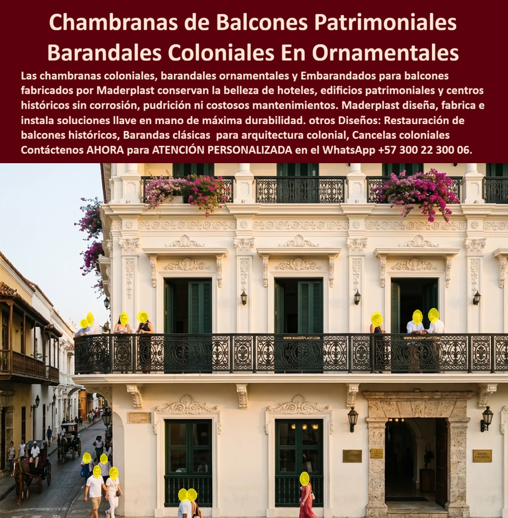 Chambrana Colonial Plástica Embarandado de balcones Maderplast chambranas coloniales duraderas Barandas arquitectónicas estilo colonial Barandales ornamentales de alta durabilidad Barandas decorativas para edificios históricos barandales PP