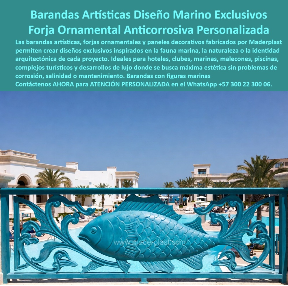 Forja Artística Plástica CNC Barandales artísticos personalizados Maderplast Diseño Forja Plástica Personalizado Sin Oxidación Duradero Cancela Forja Artística Plástica Diseño Exclusivo Anticorrosiva Baranda Forja CNC Figuras Marinas