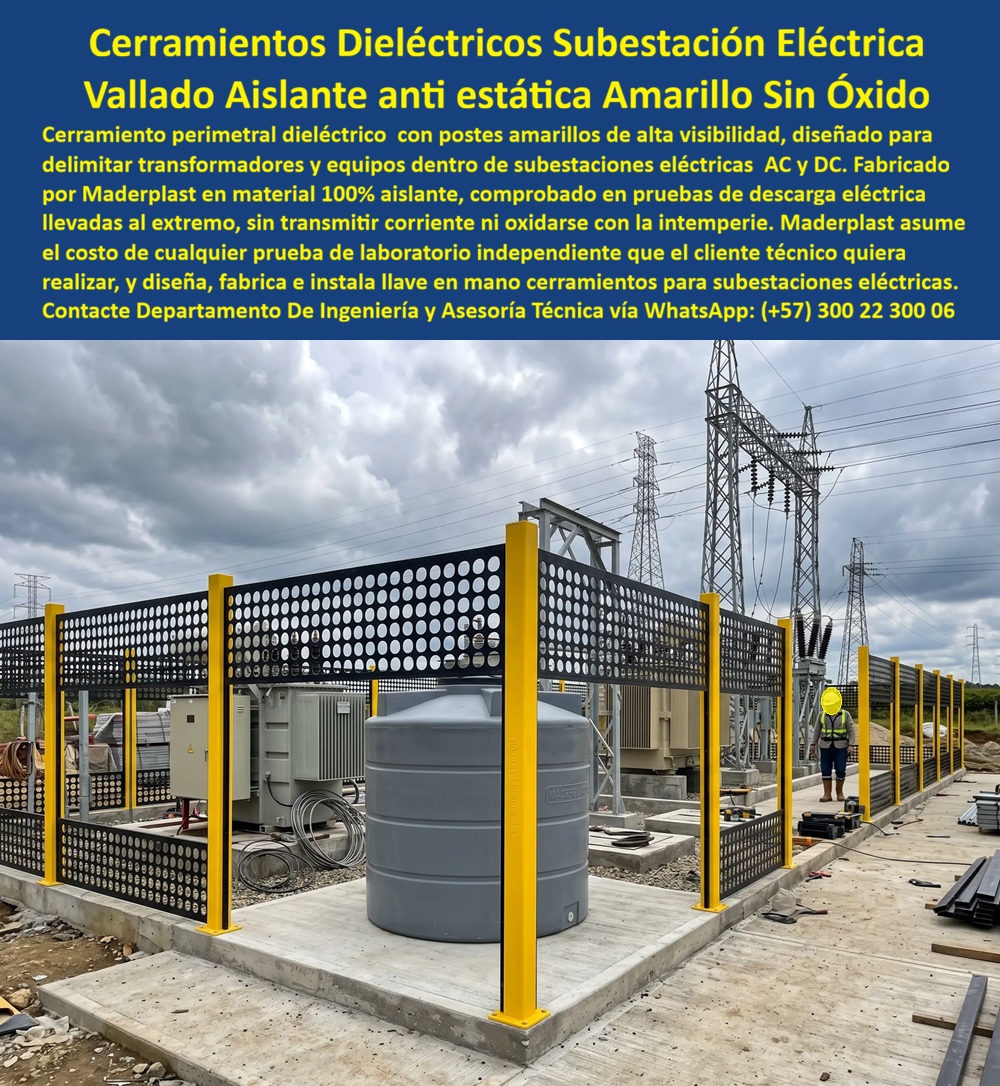 Vallado Dieléctrico Anti Descarga Eléctrica Cerramientos Seguridad Maderplast Cercas antiestáticas para subestaciones eléctricas Cerramientos Dieléctricos Antiestáticos Subestaciones Eléctricas Cerramientos dieléctricos aislantes AC y DC