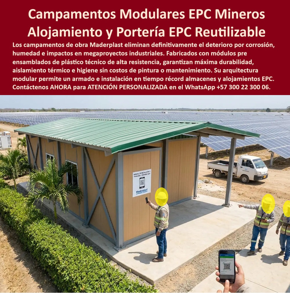 Campamentos Portátiles Inteligentes Campamentos Ejecutivos VIP Maderplast Campamentos Prefabricados de Alta Calidad Instalación rápida reutilización permanente y excelente imagen corporativa infraestructura temporal alta durabilidad Campamentos modulares EPC mineros con alojamiento y portería reutilizable eliminan de raíz el deterioro por corrosión, humedad e impactos en megaproyectos industriales. Maderplast fabrica estos módulos pre ensamblados de plástico técnico de alta resistencia que garantizan máxima durabilidad, aislamiento térmico e higiene sin costos de pintura o mantenimiento. Su arquitectura modular permite un armado e instalación en tiempo récord de almacenes y alojamientos EPC. En proyectos mineros y de infraestructura el problema recurrente es la vida útil limitada de los campamentos tradicionales: corrosión, filtraciones, pérdida de presentación y altos costos de reposición. Estos campamentos de obra de alta calidad resuelven ese ciclo. No se oxidan, no se corroen y mantienen su imagen corporativa a lo largo del tiempo. La instalación rápida y la reutilización permanente convierten cada módulo en un activo que se traslada de proyecto en proyecto sin perder desempeño. El resultado es una infraestructura temporal de alta durabilidad que eleva el estándar de alojamiento y oficinas de campo mientras baja el costo total de propiedad. Los acabados limpios, el aislamiento y la resistencia a condiciones extremas entregan una solución lista para usar que mejora la percepción del proyecto y reduce la logística de mantenimiento. El sistema se adapta a exigencias de seguridad, higiene y sostenibilidad de la industria minera y energética. Los campamentos convencionales de materiales inferiores, aunque lleguen a precio inicial bajo, terminan resultando carísimos por deterioro acelerado, reposiciones y pérdida de condiciones habitables. Maderplast entrega una solución de campamentos prefabricados inteligentes que convierte la infraestructura de personal en un activo reutilizable y de excelente imagen corporativa. Las plantas cuentan con certificación ISO 9001 en diseño y fabricación e ISO 14001 ambiental, y las piezas se validan con pruebas de laboratorio exigentes. Un gerente de proyecto EPC comentó: “Implementamos los módulos Maderplast para alojamiento y portería en un proyecto minero. La instalación fue rápida, eliminamos los problemas de corrosión y los módulos se reutilizan en la siguiente fase. Cualquier alternativa convencional, aunque nos la regalaran, salía más cara por el deterioro y las reposiciones constantes”. La evidencia que elimina la duda técnica al firmar la orden de compra está en las pruebas extremas. El video en el que una retroexcavadora, un mazo de construcción y un rotomartillo impactan directamente los materiales Maderplast demuestra una resistencia que cambia la percepción de cualquier ingeniero o administrador de proyectos. Este registro, junto con el canal completo de validaciones, constituye el respaldo que un profesional necesita para especificar con tranquilidad. Para solicitar configuraciones de campamento, planos, manuales de instalación o cotización de producción en serie, contacte directamente al Departamento de Ingeniería. Ing. Soporte Técnico: (+57) 300 22 300 06 | ingenieria@maderplast.co.