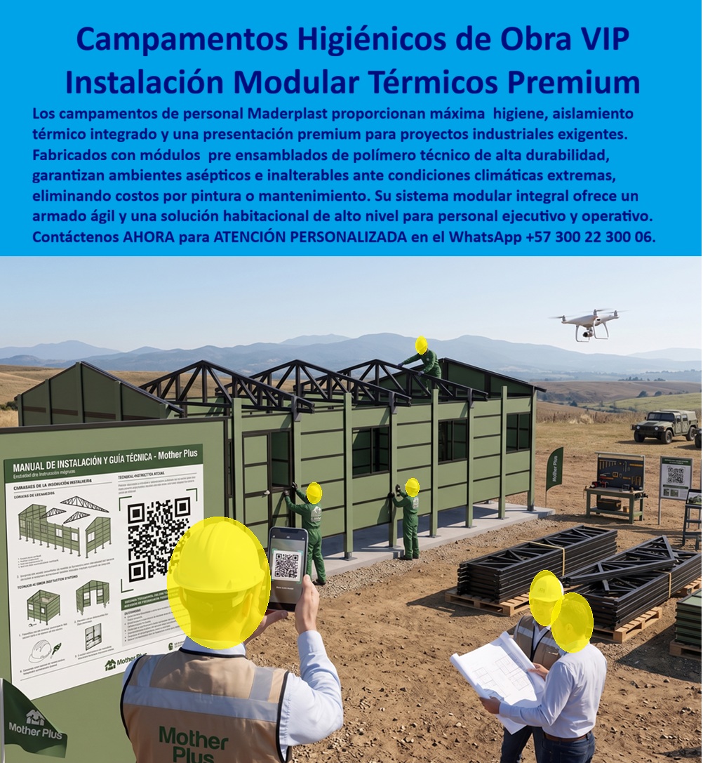 Campamentos Prefabricados Completos Diseño Campamentos Maderplast Campamentos de personal higiénicos con aislamiento térmico integrado Campamentos de Obra con Presentación Premium Sistema Modular Integral Campamentos instalaciones VIP  Campamentos higiénicos de obra VIP con instalación modular y aislamiento térmico premium resuelven la habitación de personal en proyectos industriales exigentes. Maderplast fabrica estos módulos pre ensamblados de polímero técnico de alta durabilidad que garantizan ambientes asépticos e inalterables ante condiciones climáticas extremas. El sistema modular integral ofrece un armado ágil y una solución habitacional de alto nivel para personal ejecutivo y operativo, eliminando por completo los costos de pintura o mantenimiento. En obras de infraestructura, minería, petróleo o construcción pesada el problema recurrente es la calidad de los campamentos: humedad, deterioro, falta de aislamiento y altos costos de reposición o repintado. Estos campamentos de personal higiénicos con aislamiento térmico integrado eliminan ese ciclo. No se oxidan, no se corroen y mantienen su presentación premium a lo largo del tiempo. La instalación se realiza con manual técnico y guía por código QR, lo que facilita el control de calidad y reduce tiempos de montaje. El resultado es una instalación VIP de ingeniería modular que eleva el estándar de vida del personal mientras baja el costo total de propiedad. Los módulos son ligeros, transportables, reutilizables y diseñados para ambientes extremos. La higiene se mantiene con superficies lavables y el confort térmico reduce el consumo energético y mejora la productividad del equipo. Los campamentos convencionales de materiales inferiores, aunque lleguen a precio inicial bajo, terminan resultando carísimos por deterioro, filtraciones, mantenimientos constantes y pérdida de condiciones habitables. Maderplast entrega una solución de sistema modular integral que convierte el campamento en un activo durable y de presentación profesional. Las plantas cuentan con certificación ISO 9001 en diseño y fabricación e ISO 14001 ambiental, y las piezas se validan con pruebas de laboratorio exigentes. Un gerente de campamento de un proyecto industrial comentó: “Sustituimos los módulos tradicionales por los campamentos higiénicos Maderplast. Eliminamos los problemas de humedad y el deterioro visual. El montaje fue rápido y el personal ejecutivo valoró el estándar VIP. Cualquier alternativa convencional, aunque nos la regalaran, salía más cara por el mantenimiento y las reposiciones”. La evidencia que elimina la duda técnica al firmar la orden de compra está en las pruebas extremas. El video en el que una retroexcavadora, un mazo de construcción y un rotomartillo impactan directamente los materiales Maderplast demuestra una resistencia que cambia la percepción de cualquier ingeniero o administrador de proyectos. Este registro, junto con el canal completo de validaciones, constituye el respaldo que un profesional necesita para especificar con tranquilidad. Para solicitar planos, configuraciones de campamento, manuales de instalación o cotización de producción en serie, contacte directamente al Departamento de Ingeniería. Ing. Soporte Técnico: (+57) 300 22 300 06 | ingenieria@maderplast.co.
