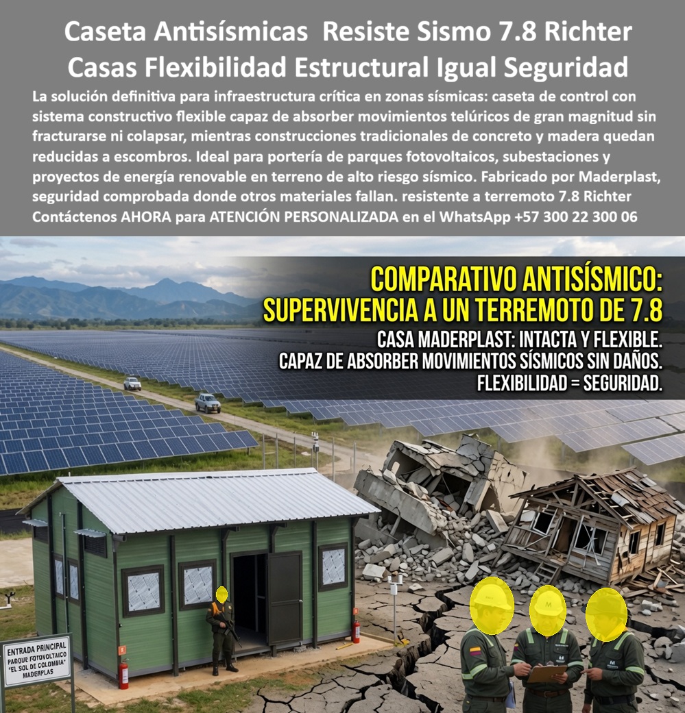Construcciones Antisísmicas Anti Huracán Elasticidad Estructural Maderplast Estructuras a prueba de fenómenos naturales Infraestructura Resiliente de Alta Durabilidad Sistema Constructivo Resiliente Infraestructura Crítica Casa sismos  CONSTRUCCIONES ANTISÍSMICAS ANTI HURACÁN ELASTICIDAD ESTRUCTURAL MADERPLAST PARA INFRAESTRUCTURA CRÍTICA  Las Construcciones Antisísmicas Anti Huracán Elasticidad Estructural Maderplast, constituidas por Estructuras a prueba de fenómenos naturales, Infraestructura Resiliente de Alta Durabilidad, el Sistema Constructivo Resiliente Infraestructura Crítica y el modelo Casa sismos, representan la tecnología de vanguardia para la protección de activos en zonas de alto riesgo. La imagen ilustra un análisis comparativo tras un evento telúrico de magnitud 7.8 en la escala de Richter: en primer plano, la caseta de control Maderplast verde con acabados técnicos permanece intacta, funcional y flexible en la entrada del parque fotovoltaico "El Sol de Colombia", mientras a su lado las construcciones convencionales de concreto y madera han colapsado reducidas a escombros sobre un terreno agrietado. Un grupo de ingenieros y personal de seguridad inspecciona la zona comprobando la estabilidad absoluta del sistema. El encabezado de la pieza gráfica detalla: "Caseta Antisísmicas Resiste Sismo 7.8 Richter Casas Flexibilidad Estructural Igual Seguridad. La solución definitiva para infraestructura crítica en zonas sísmicas: caseta de control con sistema constructivo flexible capaz de absorber movimientos telúricos de gran magnitud sin fracturarse ni colapsar, mientras construcciones tradicionales de concreto y madera quedan reducidas a escombros. Ideal para portería de parques fotovoltaicos, subestaciones y proyectos de energía renovable en terreno de alto riesgo sísmico. Fabricado por Maderplast, seguridad comprobada donde otros materiales fallan. resistente al terremoto 7.8 Richter. Contáctenos AHORA para ATENCIÓN PERSONALIZADA en el WhatsApp +57 300 22 300 06".  La edificación de subestaciones, porterías y centros de control en parques solares, eólicos o proyectos hidroeléctricos utilizando mampostería rígida o estructuras de concreto tradicional conlleva un elevado riesgo de colapso catastrófico ante sismos severos y vientos de huracán. La implementación de placas macizas de polipropileno y paneles plásticos estructurales Maderplast como reemplazo del fenólico y del concreto rígido elimina este peligro. Gracias a su alta elasticidad estructural y memoria mecánica, estos sistemas modulares absorben y disipan las ondas sísmicas sin fracturarse, garantizando la continuidad operativa de la infraestructura crítica en situaciones de desastre natural.  En el desarrollo de campamentos, cerramientos y la construcción moldes para concreto o módulos habitacionales, los paneles para encofrado, tableros para encofrado, placas para encofrados y placas para formaletas Maderplast destacan por su máxima ligereza, estanqueidad e inmunidad biológica. A diferencia de las estructuras convencionales de madera propensas a la pudrición o de mampostería susceptible a grietas estructurales, este sistema de formaletas reutilizables y encofrados reutilizables en paredes y placas no se degrada ante la intemperie severa, la radiación UV ni el agua. Esta tecnología acelera la construcción industrializada y la construcción acelerada, asegurando un costo total de propiedad (TCO) drásticamente reducido.  Las soluciones constructivas e ingeniería anticorrosiva Maderplast demuestran que las edificaciones de la competencia, aun siendo económicas o regaladas, resultan extremadamente costosas por su fragilidad estructural, pérdidas totales tras eventos naturales, riesgos para las vidas humanas y costos multimillonarios de reconstrucción. Maderplast asegura acabados estructurales, acabados permanentes y acabados arquitectónicos que entregan seguridad real sin requerir gastos de pintura ni mantenimientos futuros. Todas las unidades son producidas en plantas certificadas bajo norma ISO 9001 en diseño y desarrollo e ISO 14001 en gestión ambiental, con estrictas pruebas de carga en laboratorio.  "DIRECTOR GENERAL DE OBRA — CONSTRUCTORA BOLÍVAR S.A. Sustituir las mamposterías tradicionales por los sistemas constructivos resilientes y casetas antisísmicas Maderplast en la infraestructura de nuestros parques energéticos nos garantiza una estructura 100% inmune a sismos y vientos de alta velocidad. Aceleramos el montaje un 40% y entregamos un activo indestructible.'"  Para la verificación de la capacidad de absorción dinámica, pruebas sísmicas bajo norma NSR, memorias de cálculo, planos acotados o inspección de ensayos en video (como las pruebas de resistencia extrema Maderplast ante retroexcavadora y rotomartillo en YouTube: youtube.com/watch?v=doRIRlOAgX8, pruebas en estructuras en youtube.com/watch?v=IwzorusG2ss y modelos habitacionales en youtube.com/watch?v=TbUhZ6y9vrM), el equipo proyectista e ingenieros de obra pueden solicitar la documentación respaldada. Contacto directo con el Departamento de Ingeniería para asesoría personalizada. Ing. Soporte Técnico: (+57) 300 22 300 06.
