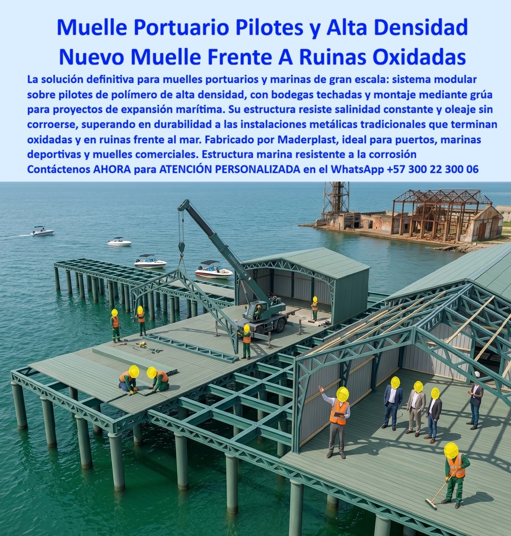 Muelles Marinos Anticorrosivos Embarcaderos Marítimos Maderplast Muelles Resistentes a Salinidad Muelles Modulares Marinos Estructuras Flotantes Duraderas Muelles portuarios con pilotes polímero de alta densidad Muelles con pilotes