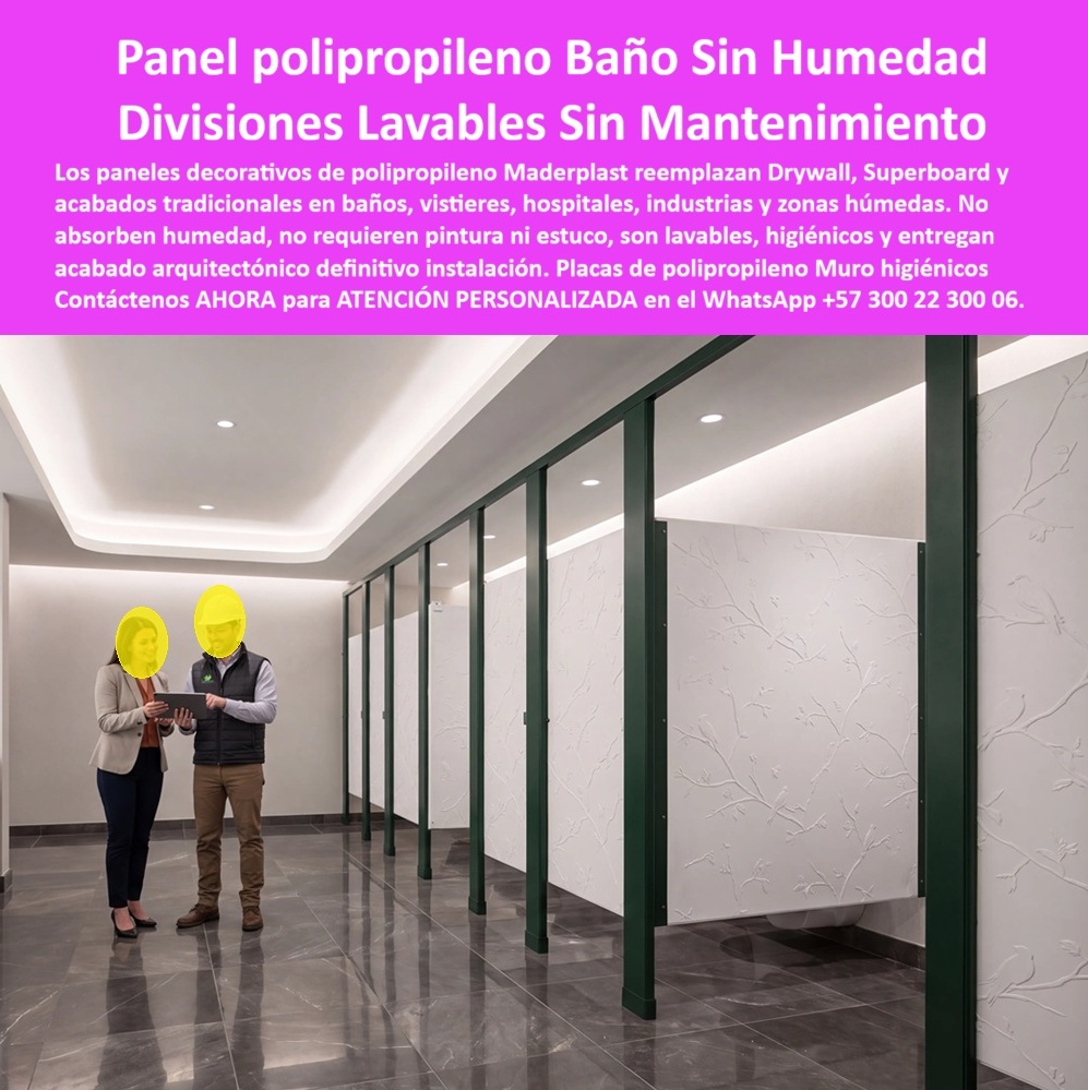 Panel Division Baños Decorativo Placa Inoxidable Antihumedad Maderplast Paneles Fachadas y Divisiones Láminas de polipropileno mampostería libre de pintura Placa Decorativa para Muros y Paredes VIP Divisiones Modulares Lavables Panel PANEL DIVISION BAÑOS DECORATIVO PLACA INOXIDABLE ANTIHUMEDAD MADERPLAST PARA ZONAS HÚMEDAS Y ÁREAS VIP  El Panel División Baños Decorativo Placa Inoxidable Antihumedad Maderplast, integrado por Paneles Fachadas y Divisiones, Láminas de polipropileno mampostería libre de pintura, Placa Decorativa para Muros y Paredes VIP y Divisiones Modulares Lavables Panel, es el producto protagonista para la arquitectura sanitaria, hospitalaria y de institucionalidad de alto tráfico. La imagen exhibe una batería de baños de especificación VIP con divisiones modulares en paneles de polipropileno blanco con textura decorativa de bajo relieve floral, soportados por pilares estructurales verticales en tonalidad verde oscuro y remates perimetrales de iluminación indirecta. Dos profesionales de obra, arquitecta e ingeniero de proyecto, revisan planos en una tableta digital sobre un piso de porcelanato de alta gama. El encabezado de la pieza gráfica destaca: "Panel polipropileno Baño Sin Humedad Divisiones Lavables Sin Mantenimiento. Los paneles decorativos de polipropileno Maderplast reemplazan Drywall, Superboard y acabados tradicionales en baños, vestieres, hospitales, industrias y zonas húmedas. No absorben humedad, no requieren pintura ni estuco, son lavables, higiénicos y entregan acabado arquitectónico definitivo instalación. Placas de polipropileno Muro higiénicos. Contáctenos AHORA para ATENCIÓN PERSONALIZADA en el WhatsApp +57 300 22 300 06".  La especificación de divisiones tradicionales en aglomerado de madera, melamina, cartón yeso o paneles cementicios en áreas de alta humedad genera severos inconvenientes por abombamiento, absorción de vapores, desprendimiento de laminados, proliferación de hongos e imposibilidad de lavado químico directo. La implementación de láminas de polipropileno y placas macizas de polipropileno Maderplast como reemplazo del fenólico, drywall y aglomerados resuelve de raíz estas patologías. Estas divisiones modulares lavables actúan como muros sanitarios de alta densidad, inoxidables, imputrescibles y 100% resistentes a detergentes y desinfectantes industriales, garantizando un acabado permanente de nivel VIP sin necesidad de estuco, pañete ni capas de pintura periódica.  En el desarrollo de espacios de baño, vestidores y la construcción moldes para concreto o tabiquería seca, los paneles para encofrado, tableros para encofrado, placas para encofrados y placas para formaletas Maderplast destacan por su máxima rigidez y facilidad de ensamble modular. A diferencia de las alternativas convencionales expuestas al deterioro biológico o la deformación mecánica, este sistema de mampostería seca inteligente y entibados conserva intactas sus tolerancias dimensionales por décadas. La utilización de formaletas reutilizables y encofrados reutilizables en paredes y placas optimiza los tiempos de instalación, elimina el desperdicio de mano de obra en acabados y disminuye sustancialmente el costo total de propiedad (TCO) en la administración del inmueble.  Las soluciones constructivas Maderplast demuestran que los insumos y revestimientos de la competencia, aun siendo regalados, resultan astronómicamente caros para la gerencia de obra y el mantenimiento del edificio debido a sus constantes reparaciones por humedad, reemplazos prematuros, generación de malos olores y cierres de servicio. Maderplast asegura acabados estructurales, acabados permanentes y acabados arquitectónicos que entregan valor técnico inmediato, respaldados por plantas con certificación ISO 9001 en diseño y desarrollo e ISO 14001 en gestión ambiental, aprobadas bajo normas internacionales de higiene y resistencia.  "DIRECTOR GENERAL DE OBRA — CONSTRUCTORA BOLÍVAR S.A. Sustituir los paneles tradicionales por los paneles de división de baños y placas inoxidables antihumedad Maderplast en las baterías sanitarias del proyecto nos permitió entregar las áreas húmedas en tiempo récord. Eliminamos el 100% del gasto en pintura y mantenimiento por humedad, garantizando divisiones lavables e indestructibles.'"  Para la verificación técnica de resistencia química, normas de asepsia hospitalaria, planos acotados o inspección de pruebas de laboratorio en video (como las pruebas de resistencia extrema Maderplast ante retroexcavadora y rotomartillo en YouTube: youtube.com/watch?v=doRIRlOAgX8, aplicaciones estructurales en youtube.com/watch?v=IwzorusG2ss y acabados en youtube.com/watch?v=_IV-ub_6hUY), el equipo proyectista e ingenieros de obra pueden solicitar la documentación respaldada. Contacto directo con el Departamento de Ingeniería para asesoría personalizada. Ing. Soporte Técnico: (+57) 300 22 300 06.