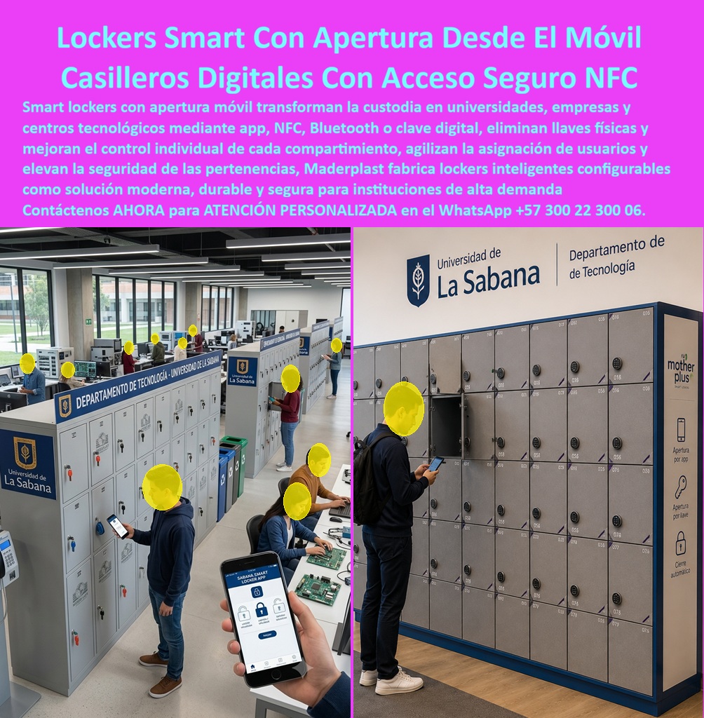 Lockers Inteligentes Smart Locker Con Aplicación Bluetooth NFC QR Maderplast Smart lockers con chapa electrónica y clave digital Sistema De Lockers Inteligentes Control Seguro Casilleros con control de apertura por app móvil Lockers NFC