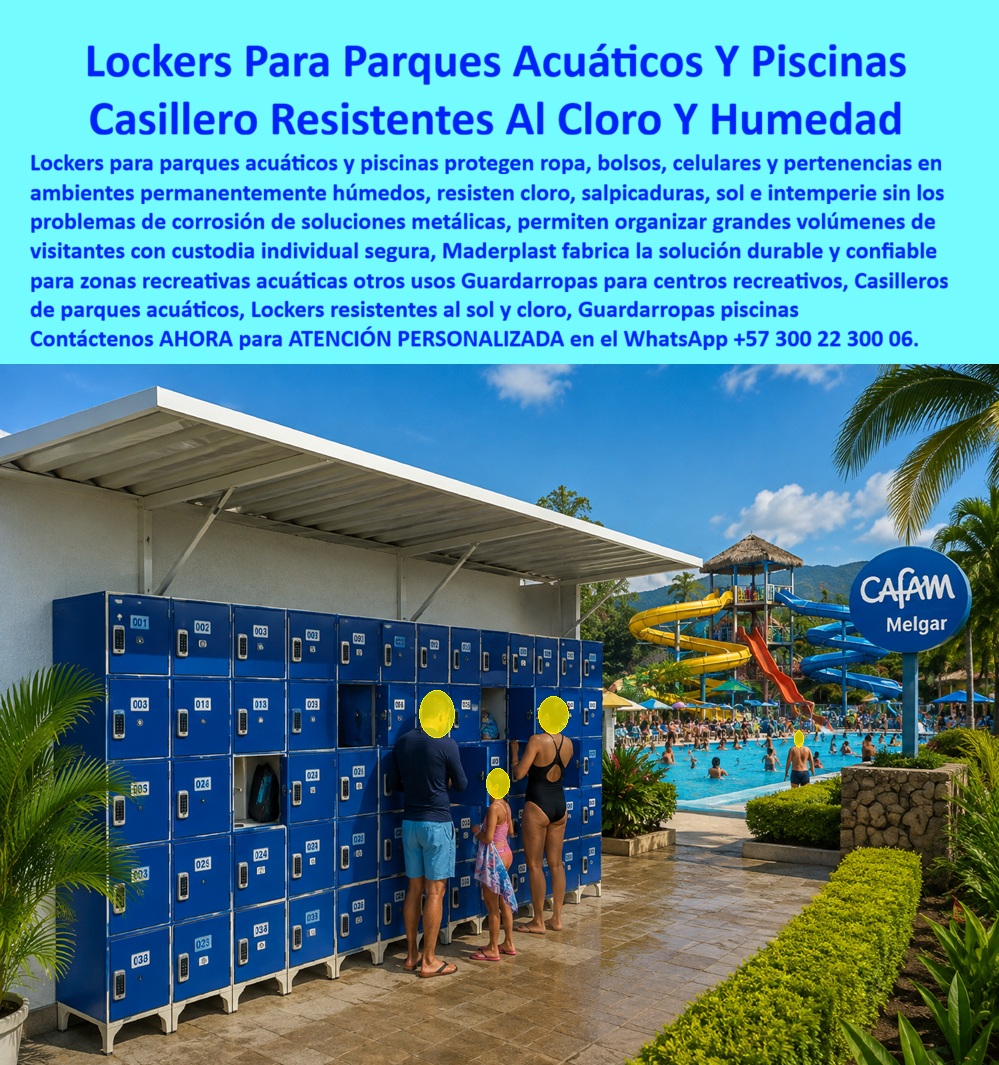 Lockers Splash Park Casilleros Zonas Húmedas Recreativas Maderplast Lockers Para Áreas De Diversión Acuática Lockers Resistentes Al Cloro Y Sol Casilleros Para Vestidores Exteriores Lockers para ríos lentos inmunes a la humedad Lockers