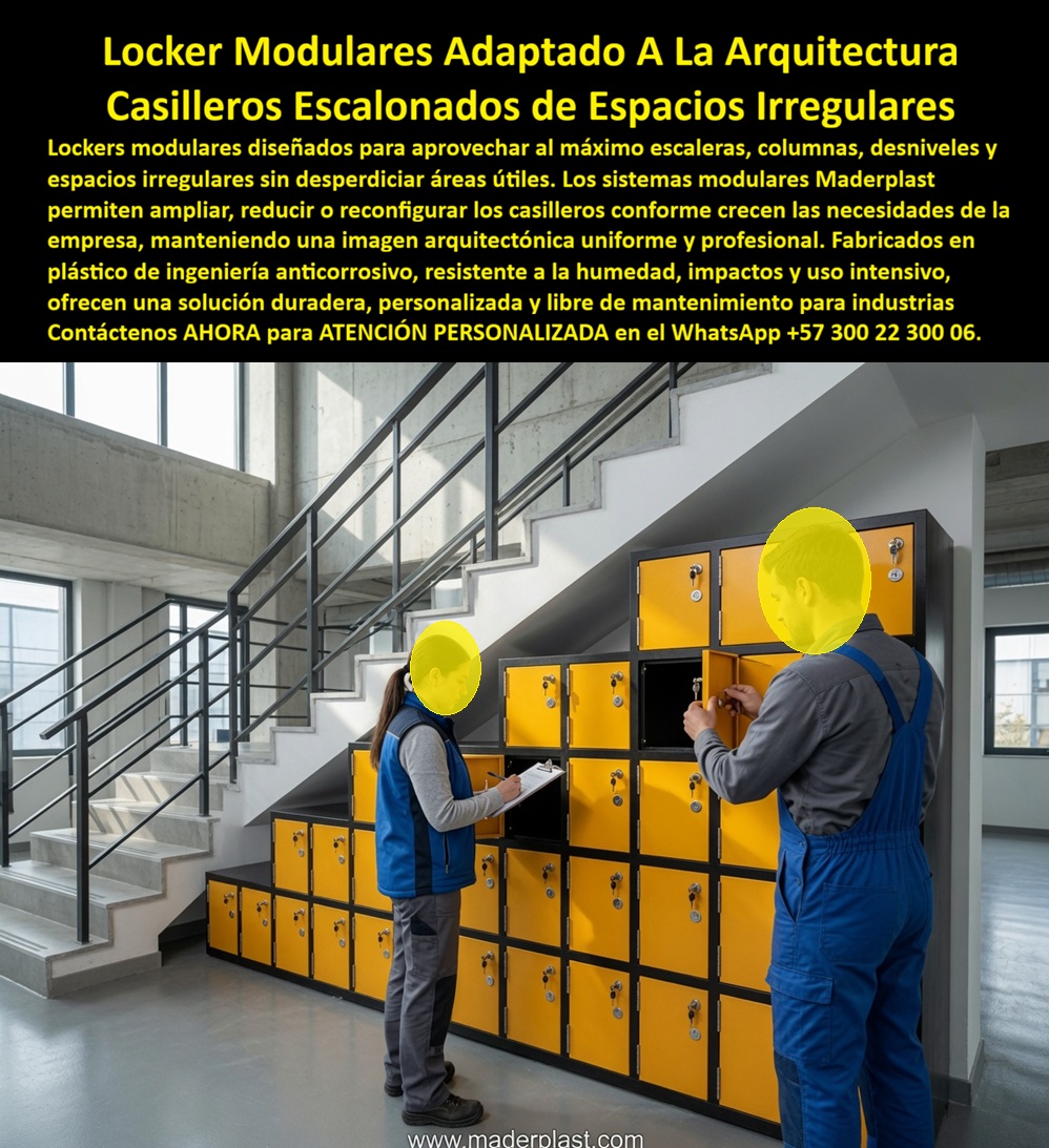 Lockers adaptados a la arquitectura Lockers escalonados modulares Maderplast Diseñamos módulos locker casilleros que crecen junto con las necesidades de cada empresa Módulos De Lockers Para Espacios Irregulares Los sistemas modulares VIP