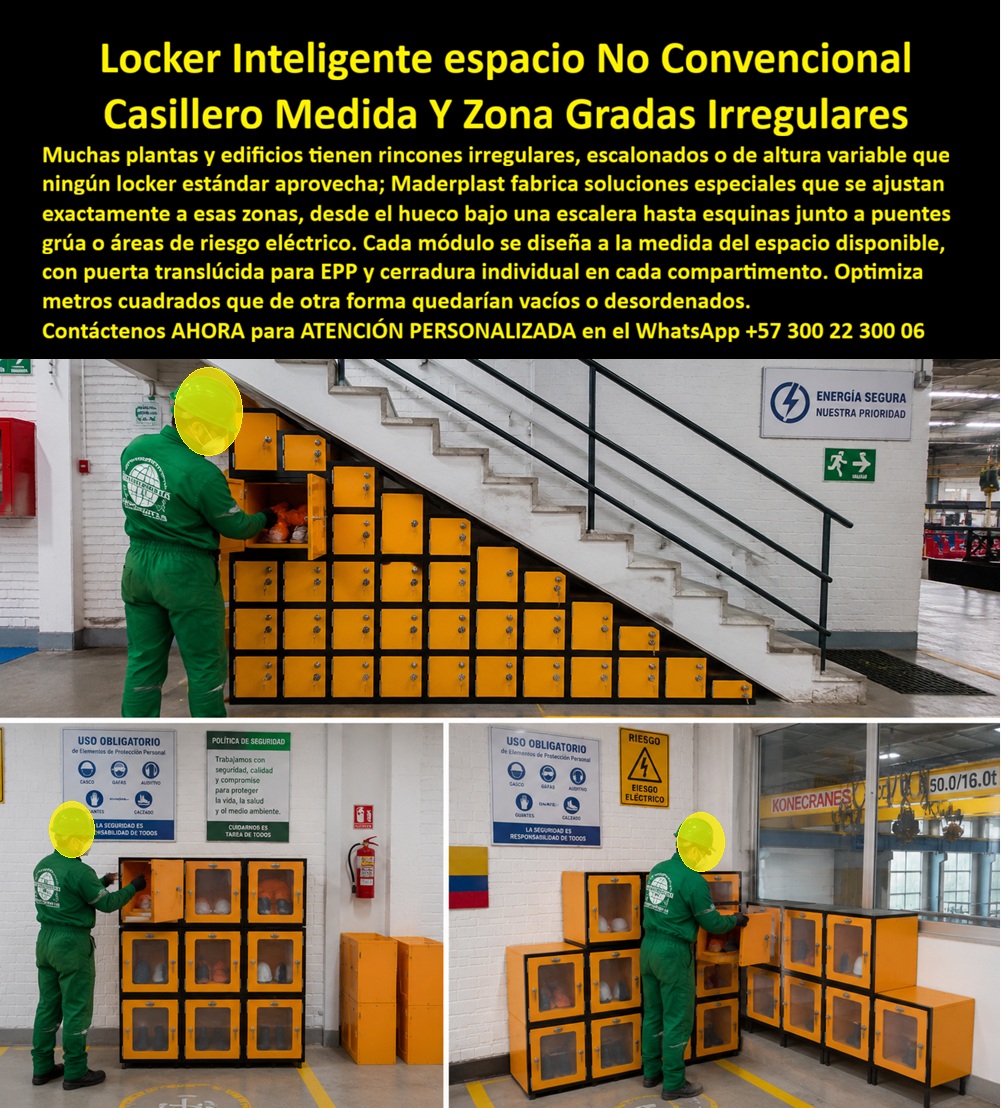 Lockers adaptados a la arquitectura Lockers escalonados modulares Maderplast Lockers edificios corporativos Fabricamos lockers especiales espacios donde un locker Lockers Inteligentes Para Optimización Del Espacio Lockers para edificios