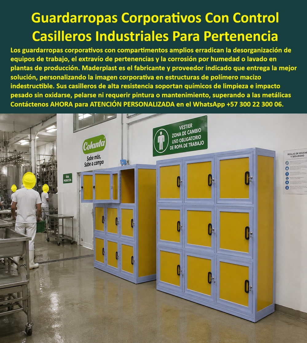 Lockers para industria Casilleros para empresas Guardarropa Maderplast Locker de dotación industrial robusto y personalizable en colores Y marcados Lockers para plantas de alimentos Smart lockers de apertura por celular para gimnasios