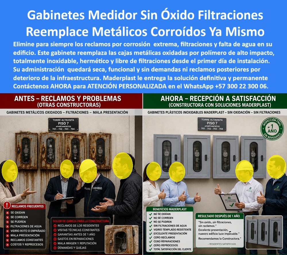 Cajas Medidores Resistentes A Humedad Y Salinidad Nicho Plástico Maderplast Gabinete Agua Antena Interna Sin Efecto Jaula Faraday Gabinete de reemplazo para caja oxidada sin reclamos Nicho Gabinete de reemplazo de caja oxidada sin corrosión
