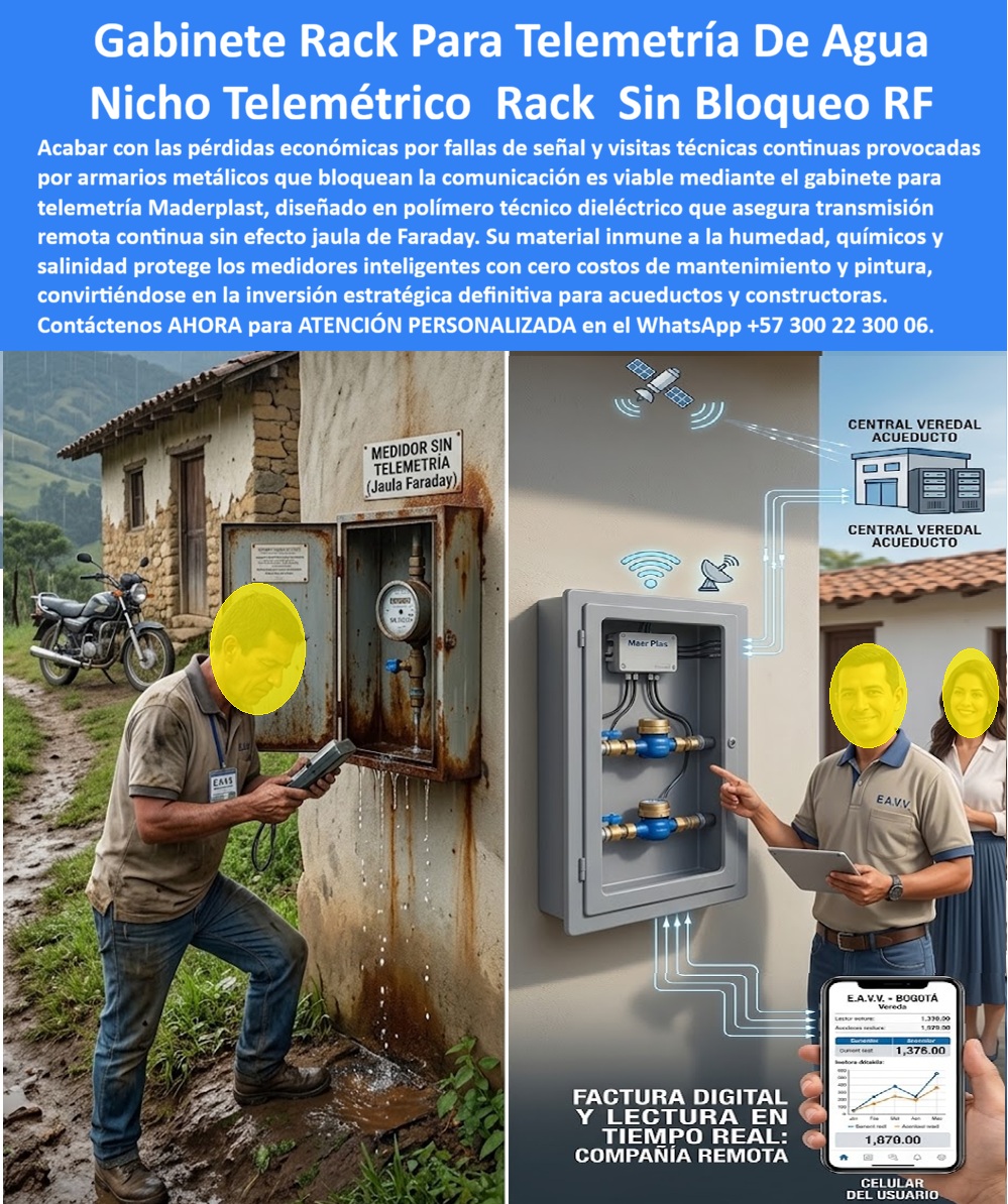Cajas Telemetría Racks Servicios Gabinete Telemétrico Homologado Maderplast Gabinete telemetría de agua sin jaula de Faraday Gabinetes AMR Para Lectura Automática De Medidores Hídricos Nicho Telemetría Multiapartamento Agua Señal Garantizada