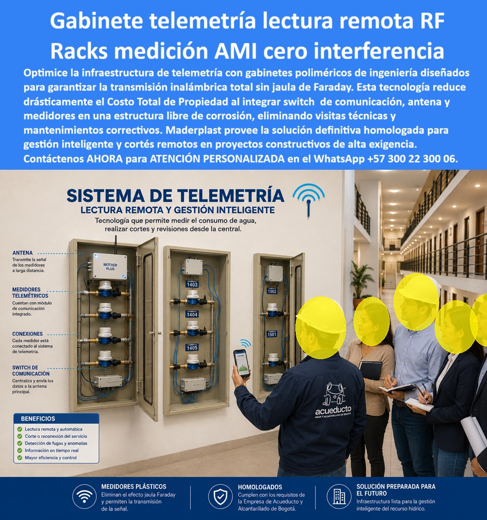 Cajas Telemetría Racks Servicios Gabinete Telemétrico Homologado Maderplast Racks Medición Inteligente AMI Sin Interferencias Gabinete switch de comunicación y agua Gabinete Medidor Agua Verificación Técnica Señal Aprobada Gabinete RF Señal