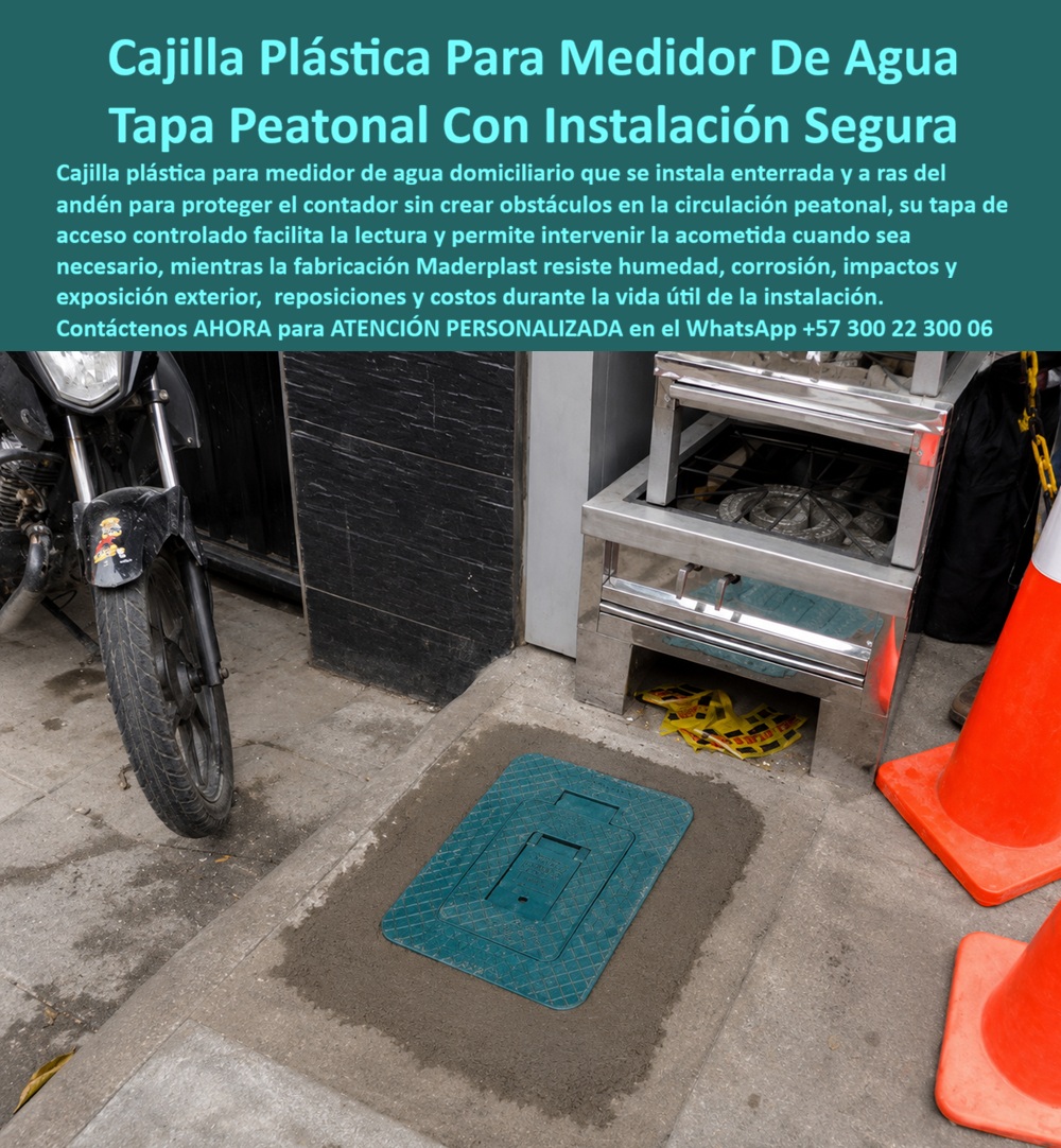 Cajilla Del Medidor Con Tapa Plástica instalación paso a paso Maderplast Cajilla exterior para medidor domiciliario Tapa para cajilla de agua transito peatonal Caja plastica para contador de agua enterrada Armario portamedidor múltiple agua