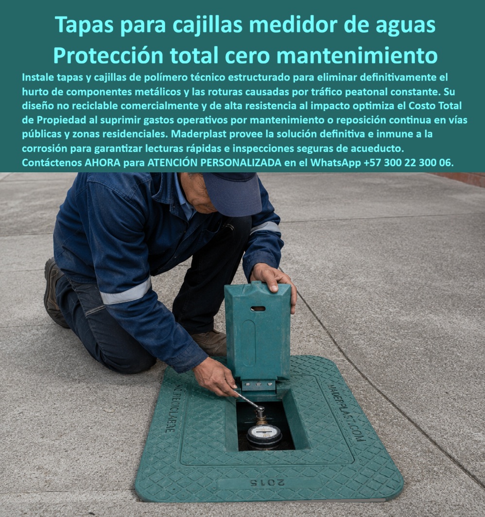 Cajilla Del Medidor Con Tapa Plástica instalación paso a paso Maderplast Tapa de acueducto para andén peatonal Tapa de seguridad para cajilla acueducto urbana Caja Tapa Medidor de Agua Antirrobo Resistente y Duradera Caja para contador agua