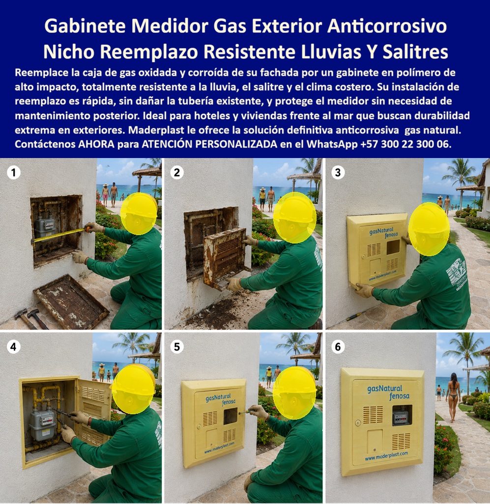 Cambio Nicho Gas Oxidado Nicho Gas Anticorrosión Instalación Maderplast Gabinete Medidor De Gas Exterior Anticorrosivo Nicho Medidor De Gas Resistente A Lluvia Y Salitre Gabinete de gas unifamiliar para reemplazo de caja oxidada Nicho Gas A