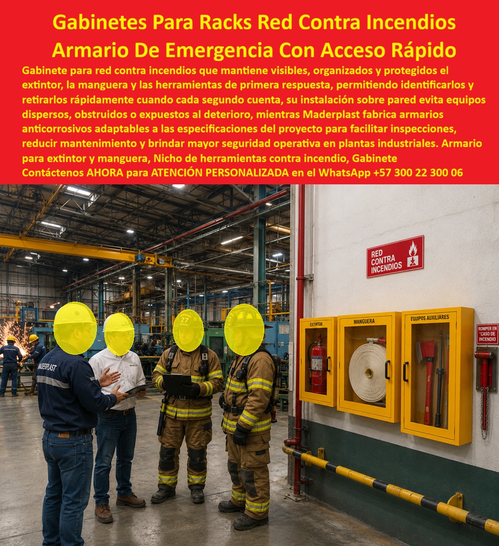 Gabinete Contraincendios Certificado Armario Extintor Red Incendios Maderplast Cajón para equipos de primera respuesta de rápida Gabinete De Manguera Y Accesorios Contra Incendio Gabinete triple manguera y extintor con visor acrílico