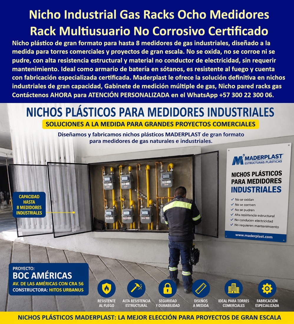 Gabinete De Medición Múltiple De Gas Nicho Pared Racks Gas Maderplast Rack centro Medición Multiusuario gas industrial Nicho Industrial Medidores Gas No Corrosivo Duradero Armario Batería Medidores Gas Sótano Autoextinguible Certificado gas