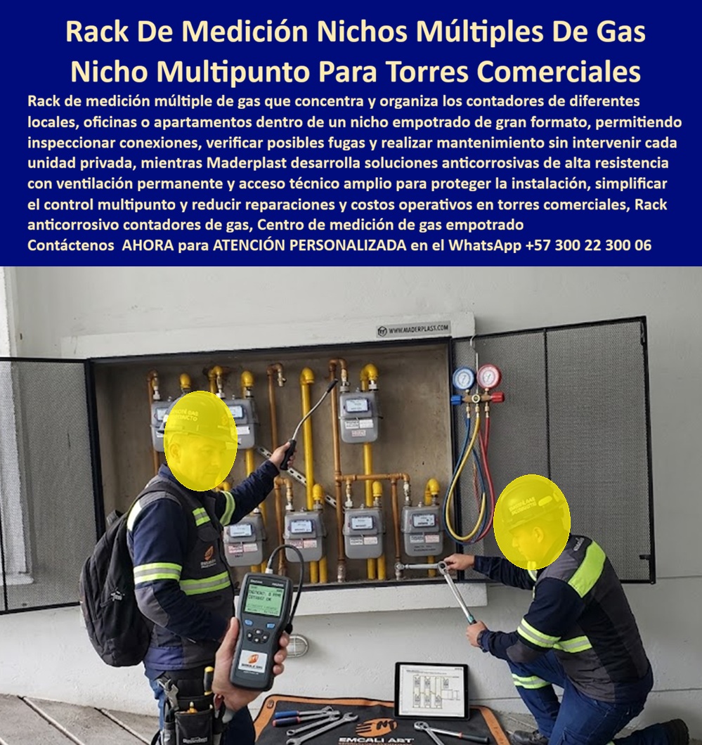 Gabinete De Medición Múltiple De Gas Nicho Pared Racks Gas Maderplast Rack macromedición de gas en polímero reforzado Gabinete Gran Formato Medidores Gas Torres Comerciales Nicho Empotrado Centro Medición Gas Multicuenta Anticorrosivo